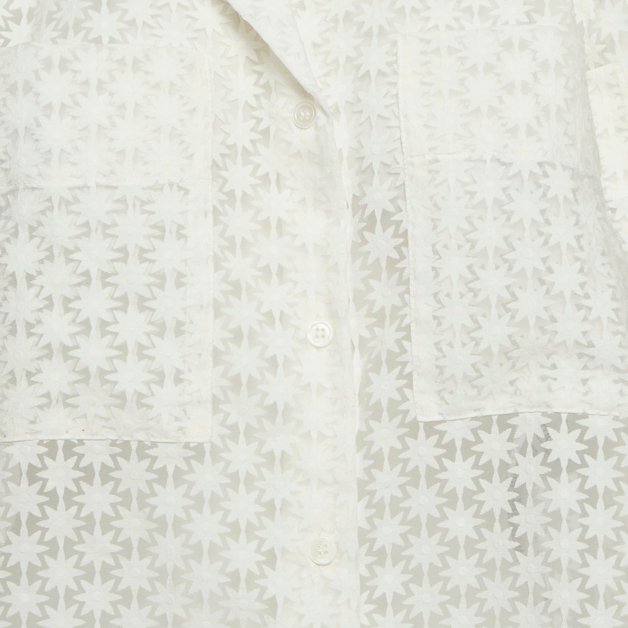 WHITE* Maje White Floral Pattern Chiffon Sheer Shirt