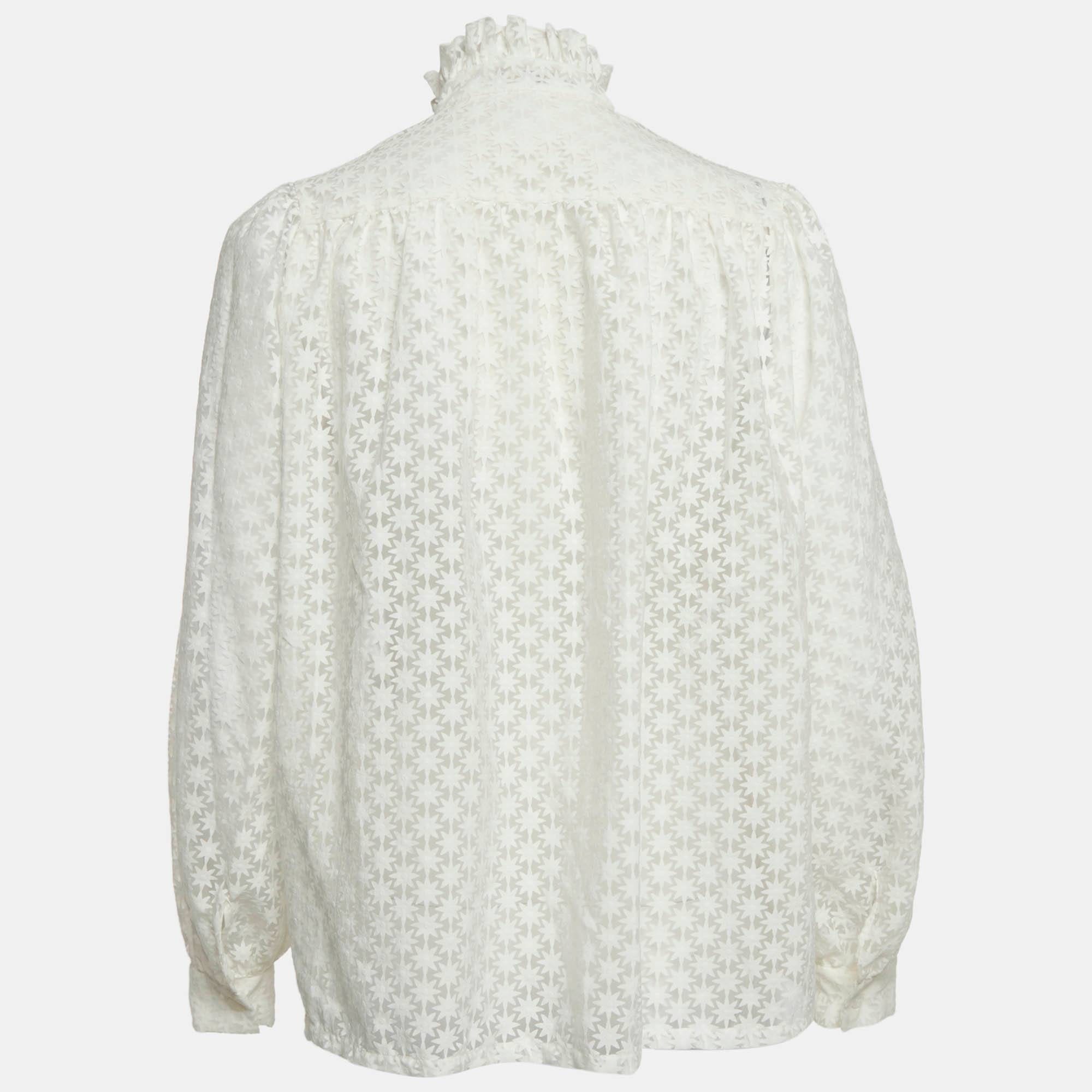 WHITE* Maje White Floral Pattern Chiffon Sheer Shirt