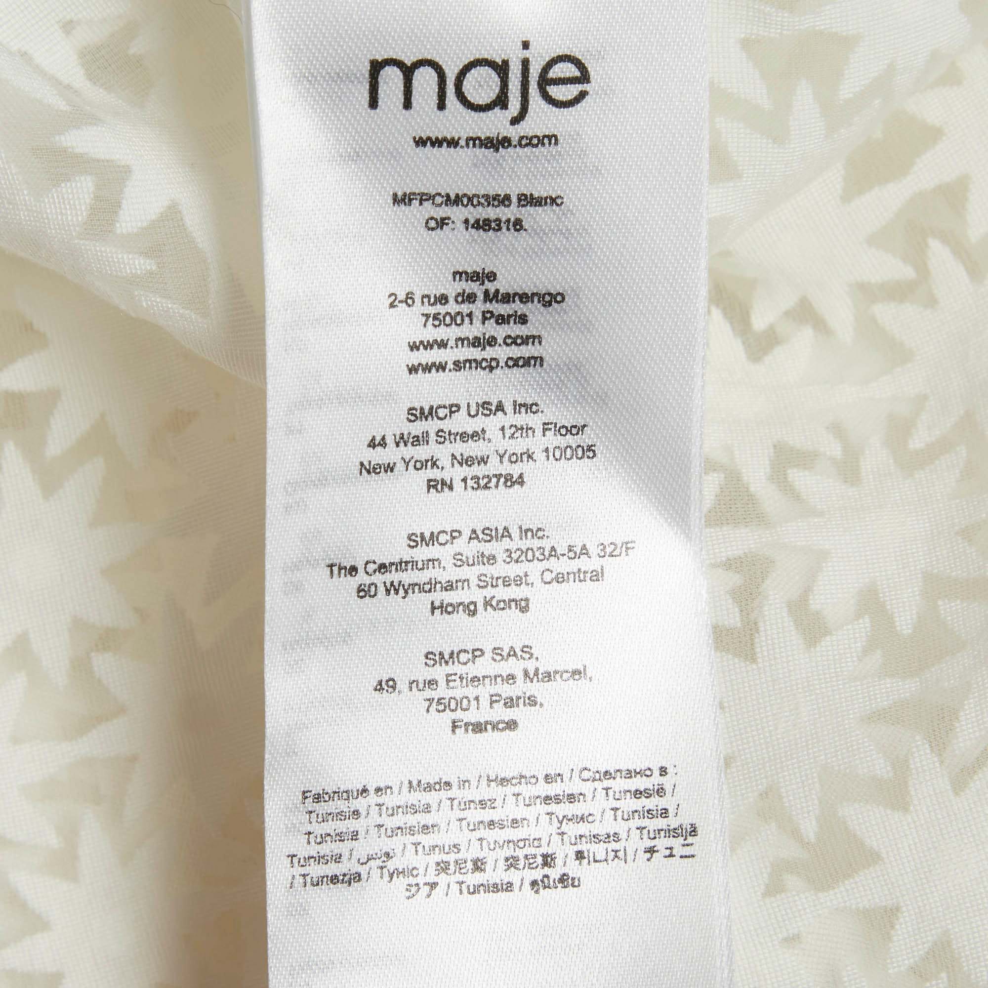WHITE* Maje White Floral Pattern Chiffon Sheer Shirt