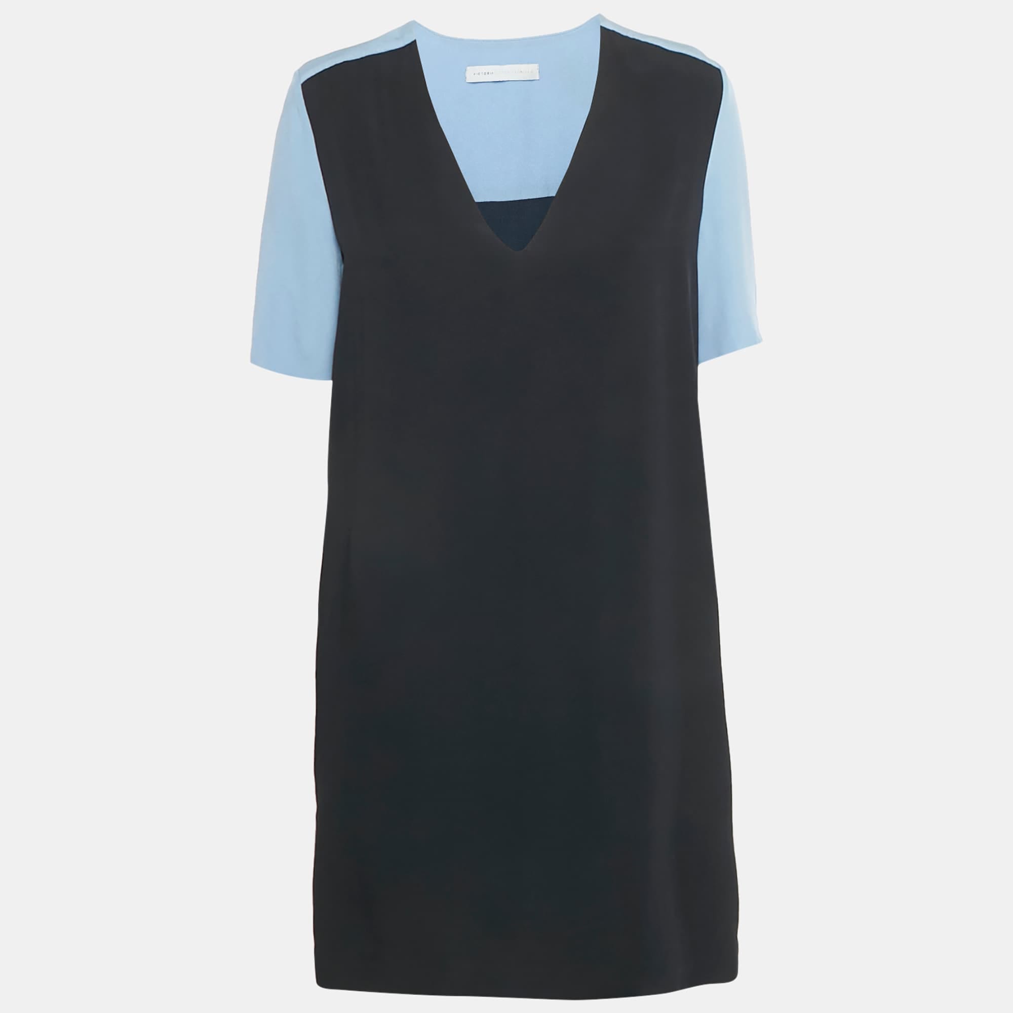 Blue Crepe V - Neck Shift Dress