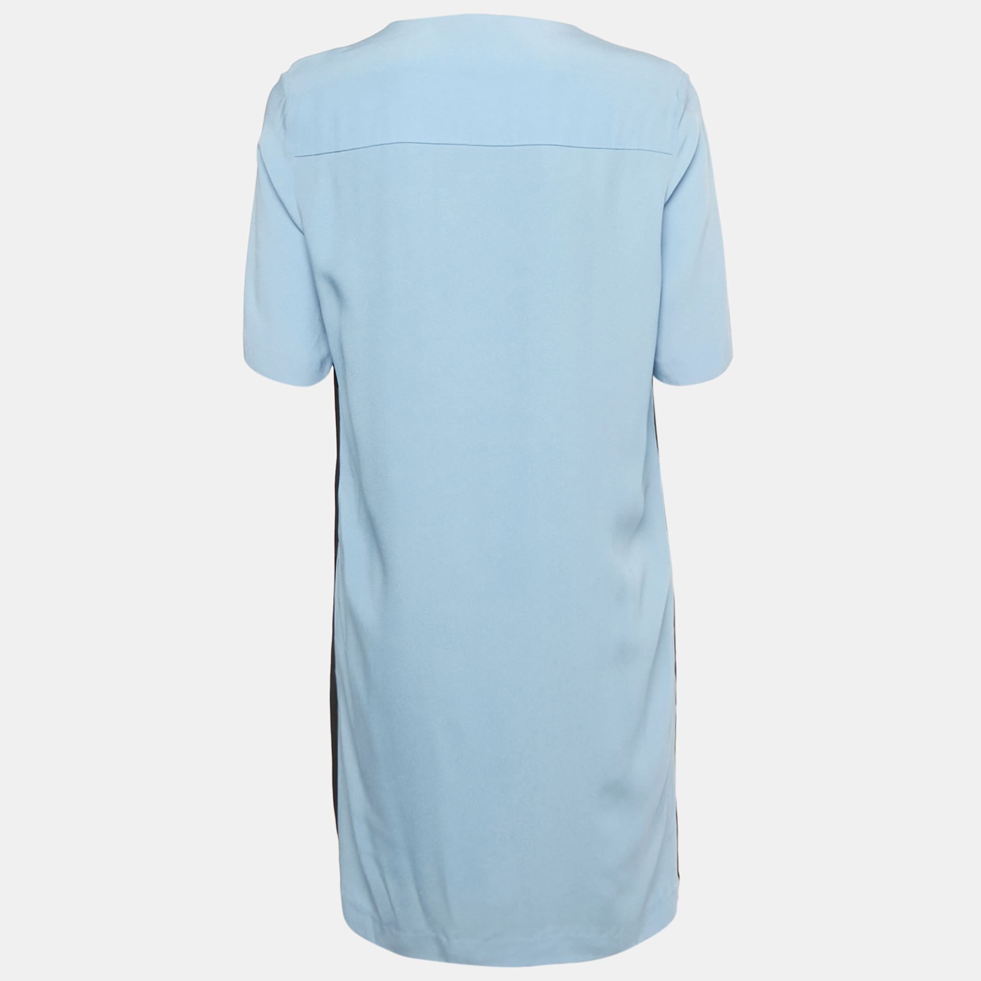 Blue Crepe V - Neck Shift Dress