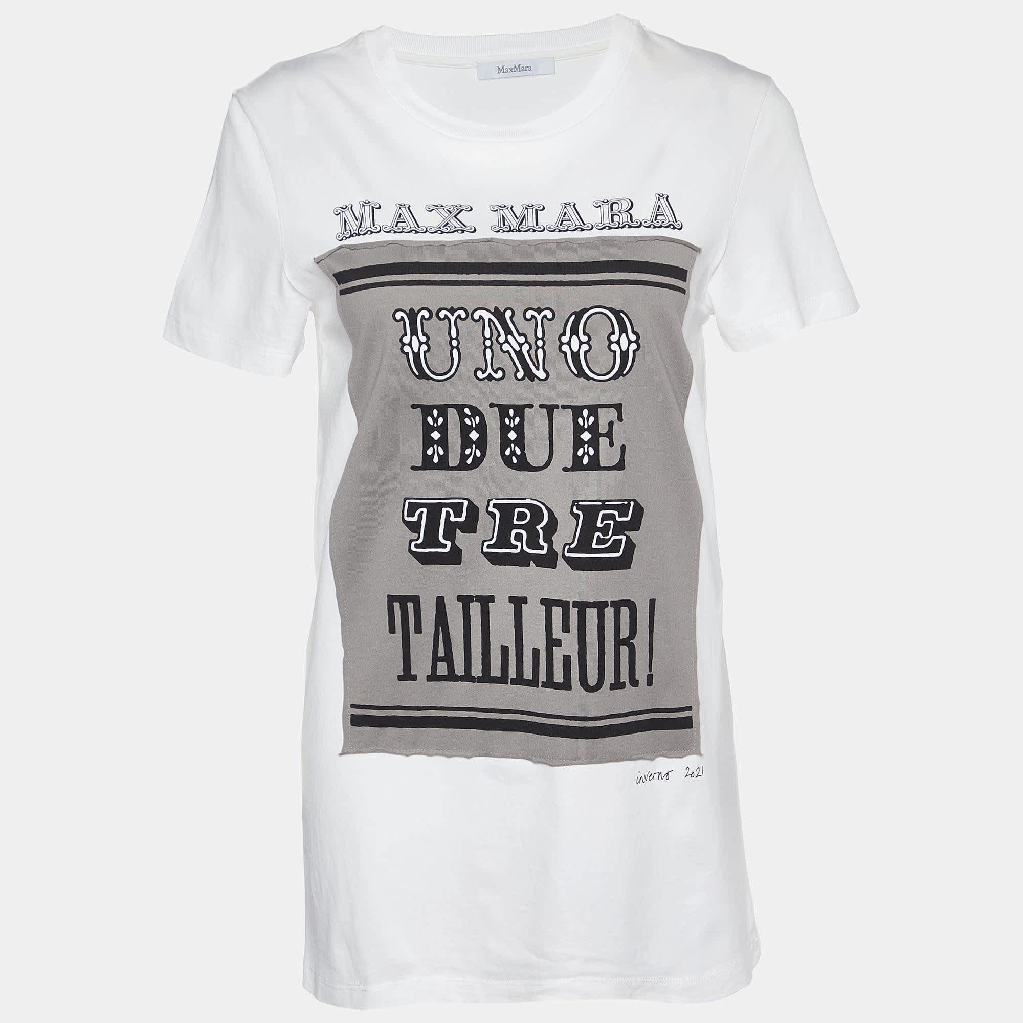 White Logo Print Cotton Crew Neck T - Shirt