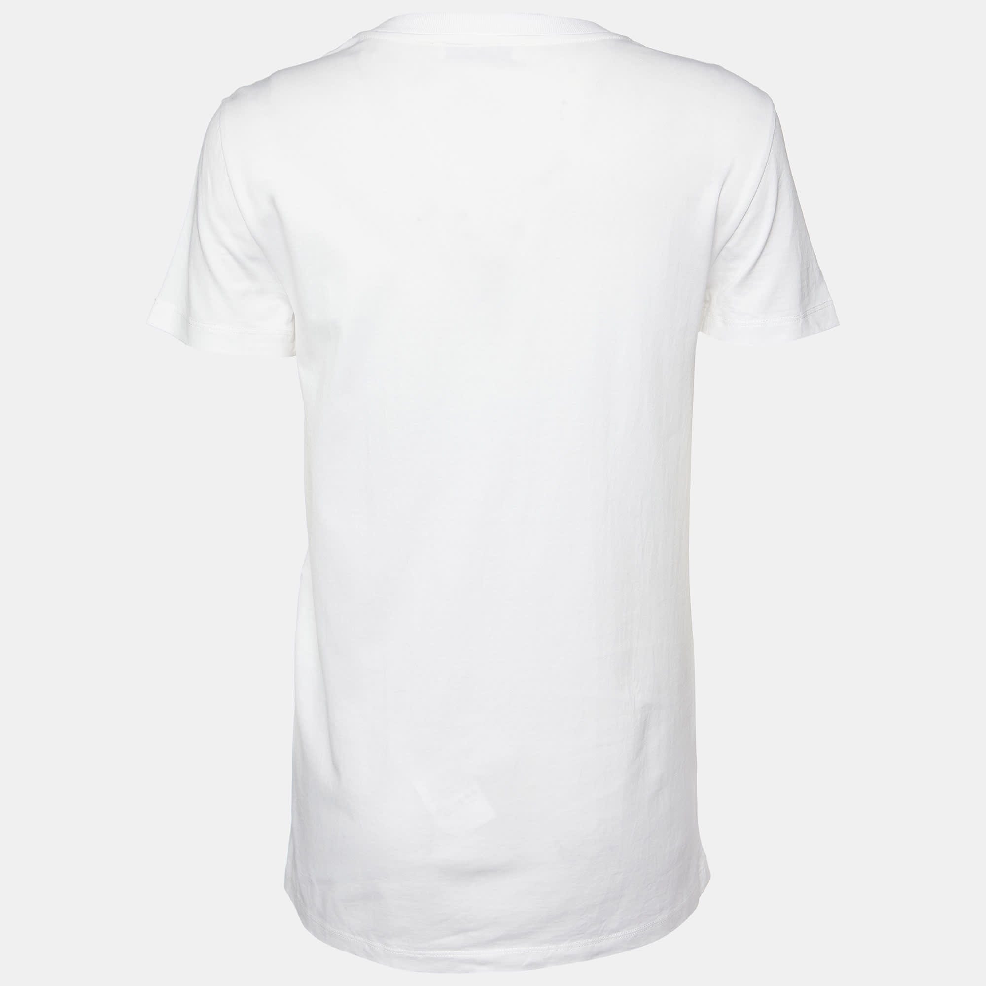 White Logo Print Cotton Crew Neck T - Shirt