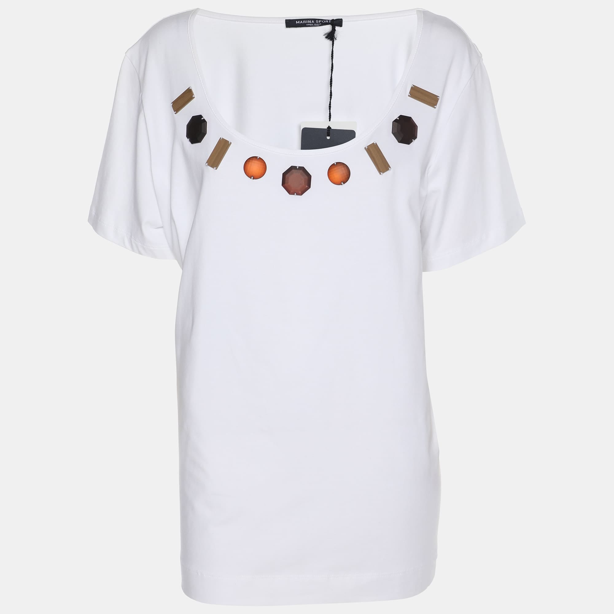 Marina Rinaldi Marina Sport By Marina Rinaldi White Jersey Embellished T - Shirt