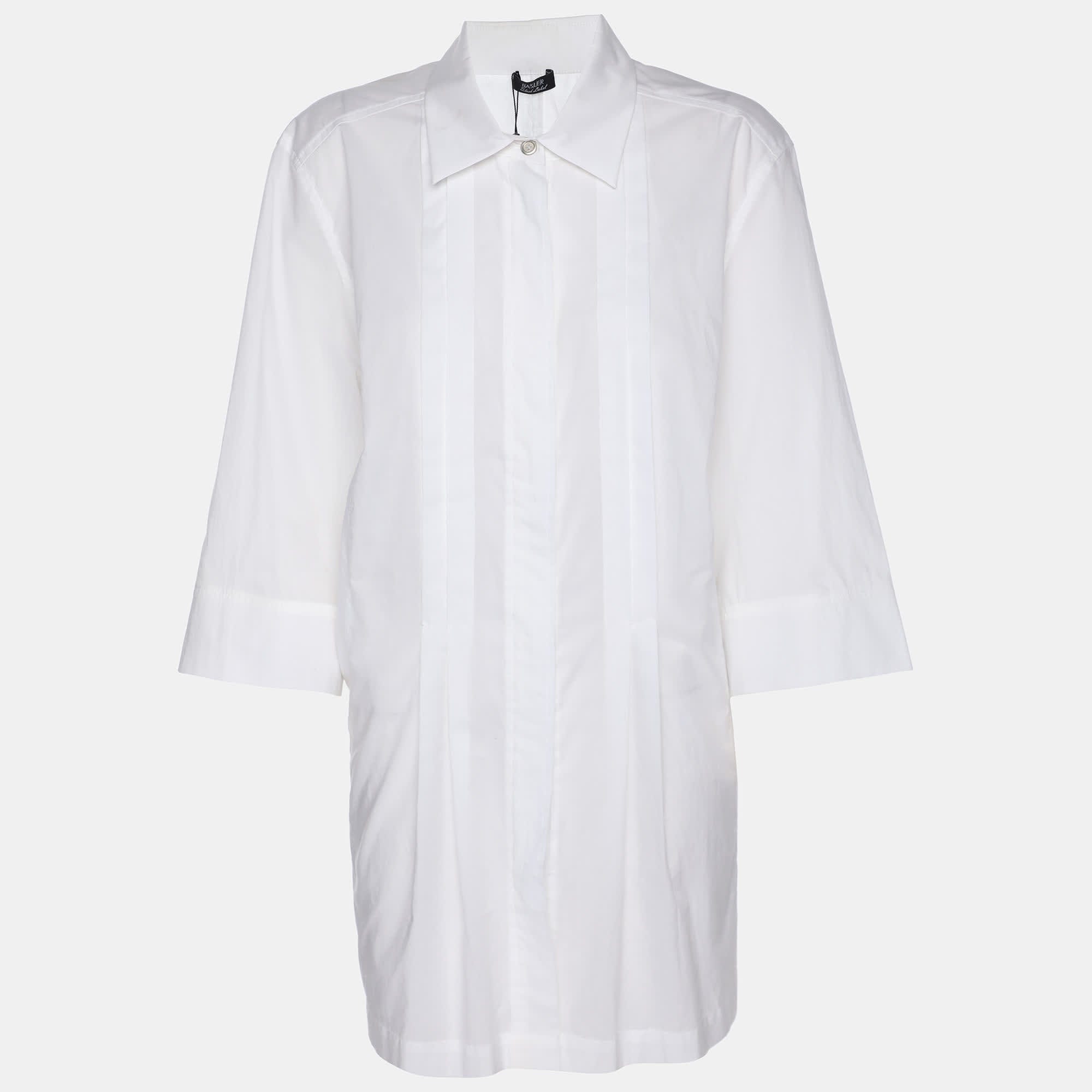 White Cotton Front Zip Short Sleeve Shirt Xl