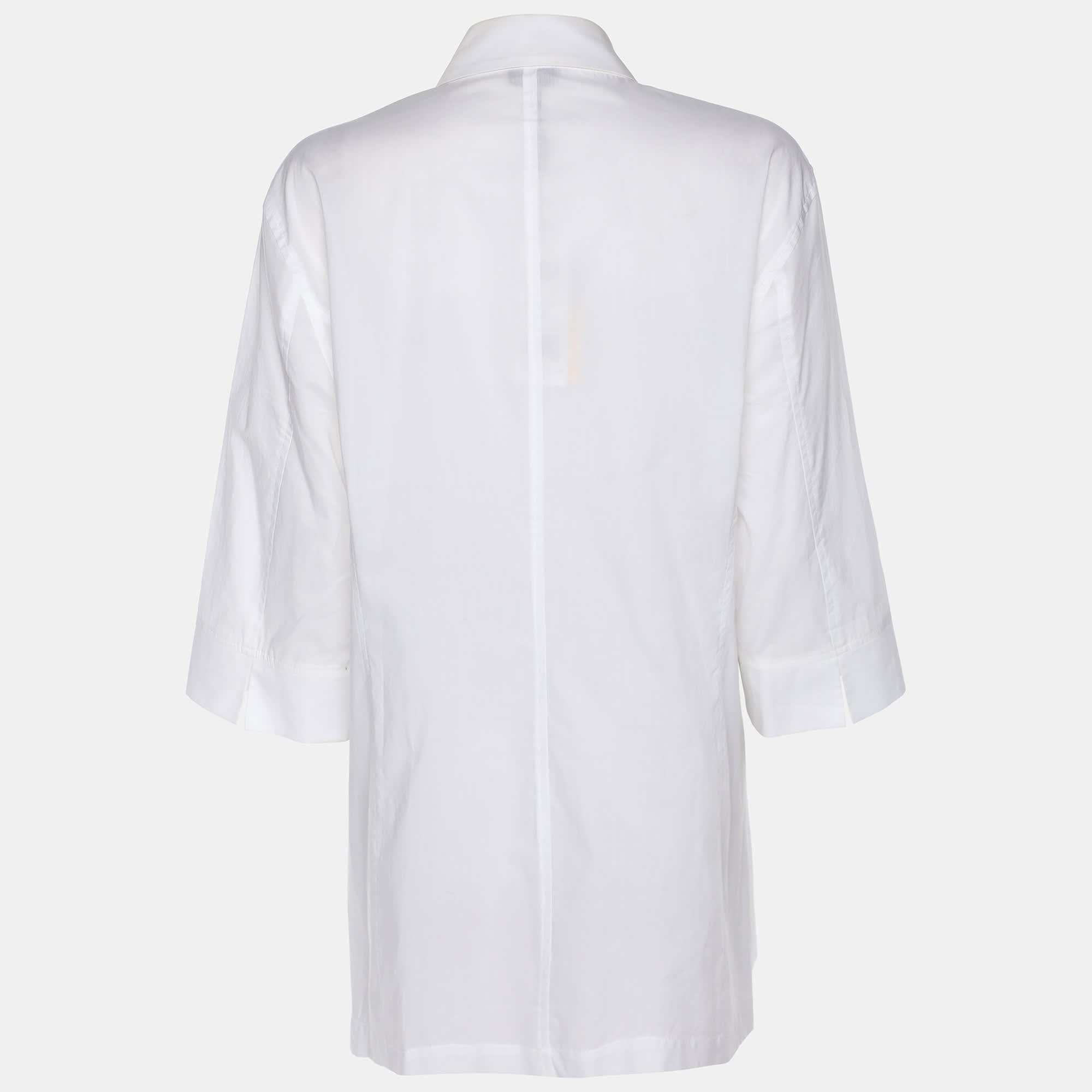 White Cotton Front Zip Short Sleeve Shirt Xl