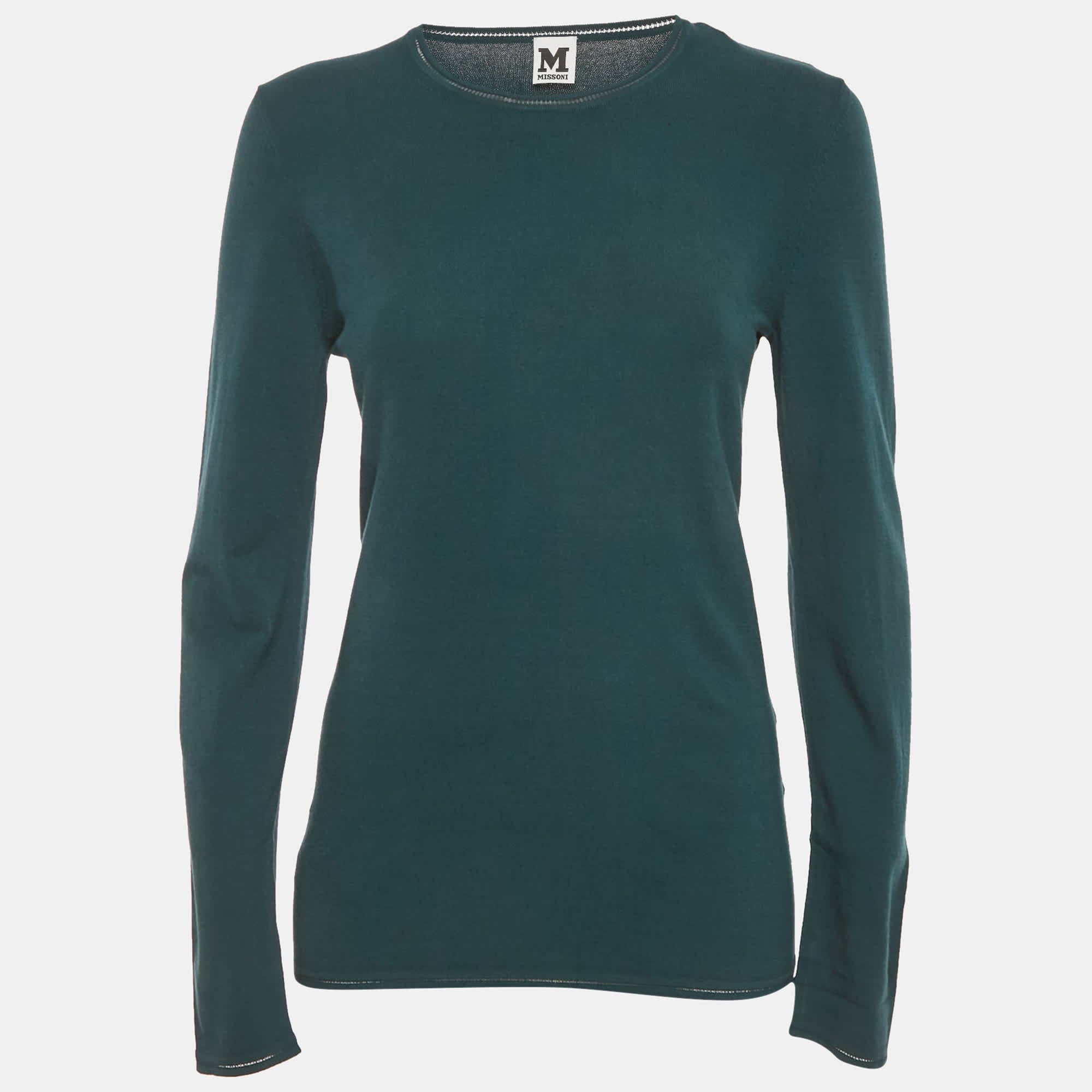 Blue Teal Blue Stretch Knit Crewneck Sweatshirt