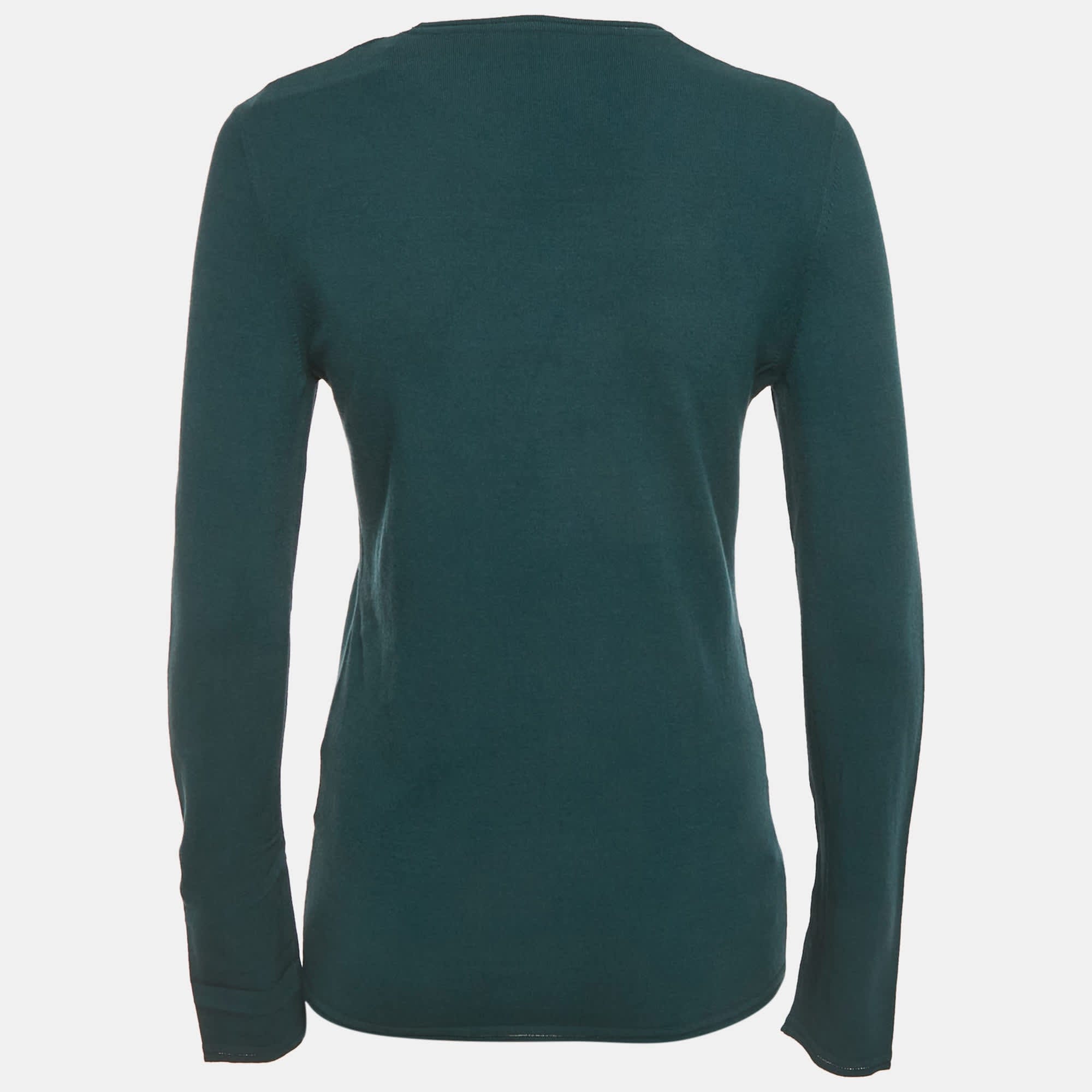 Blue Teal Blue Stretch Knit Crewneck Sweatshirt