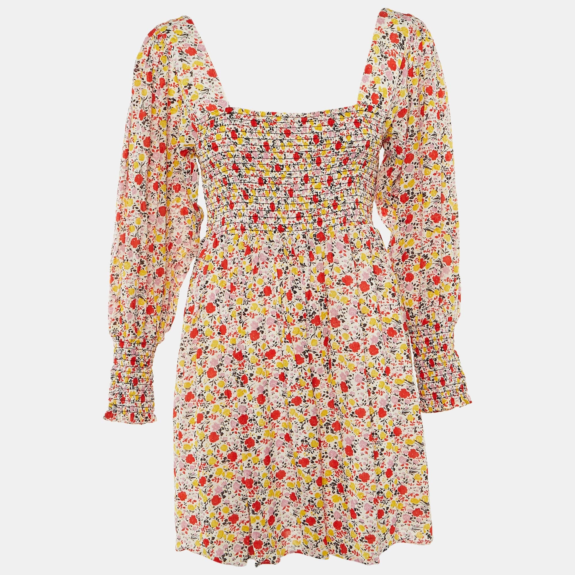 White Floral Print Crepe Mini Dress