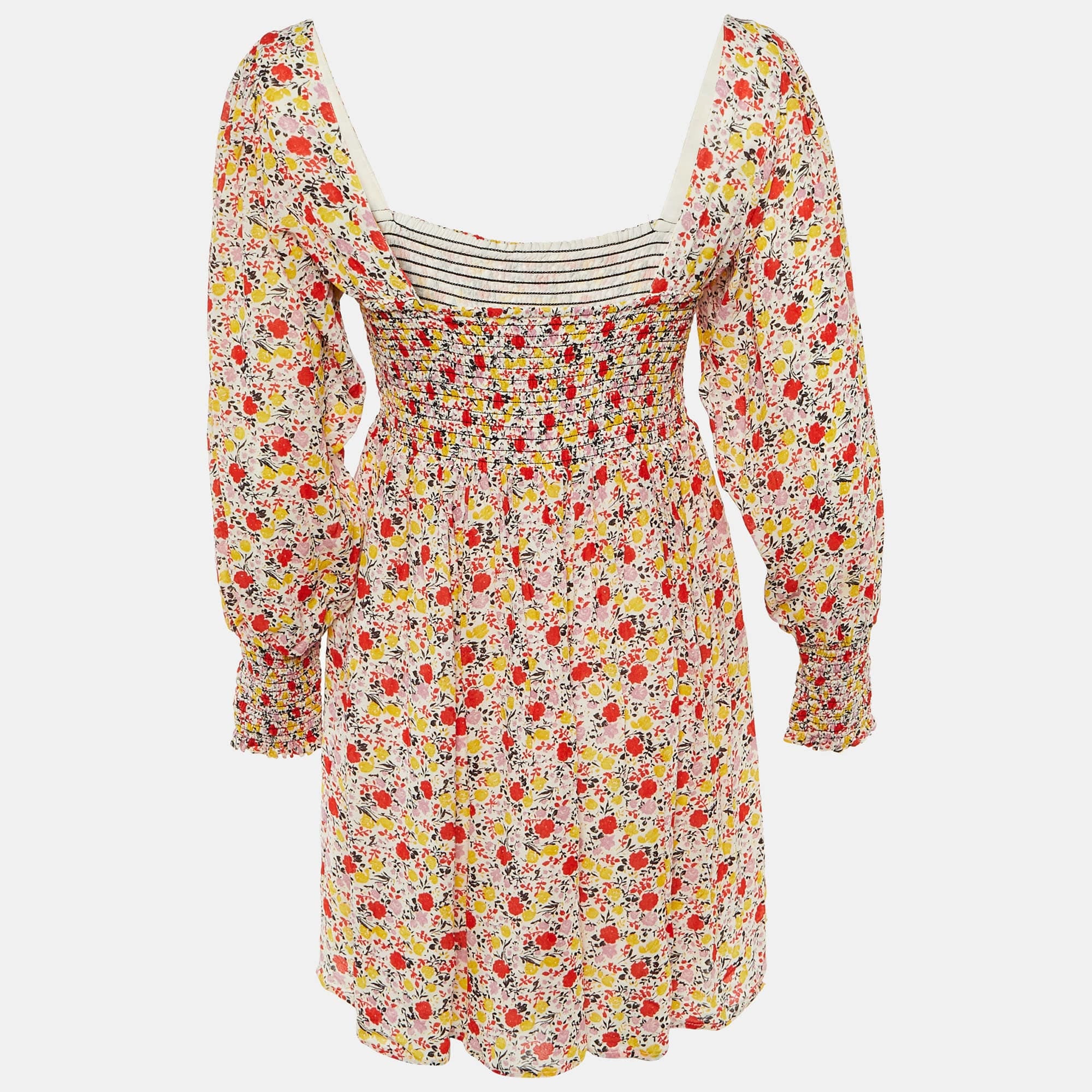 White Floral Print Crepe Mini Dress