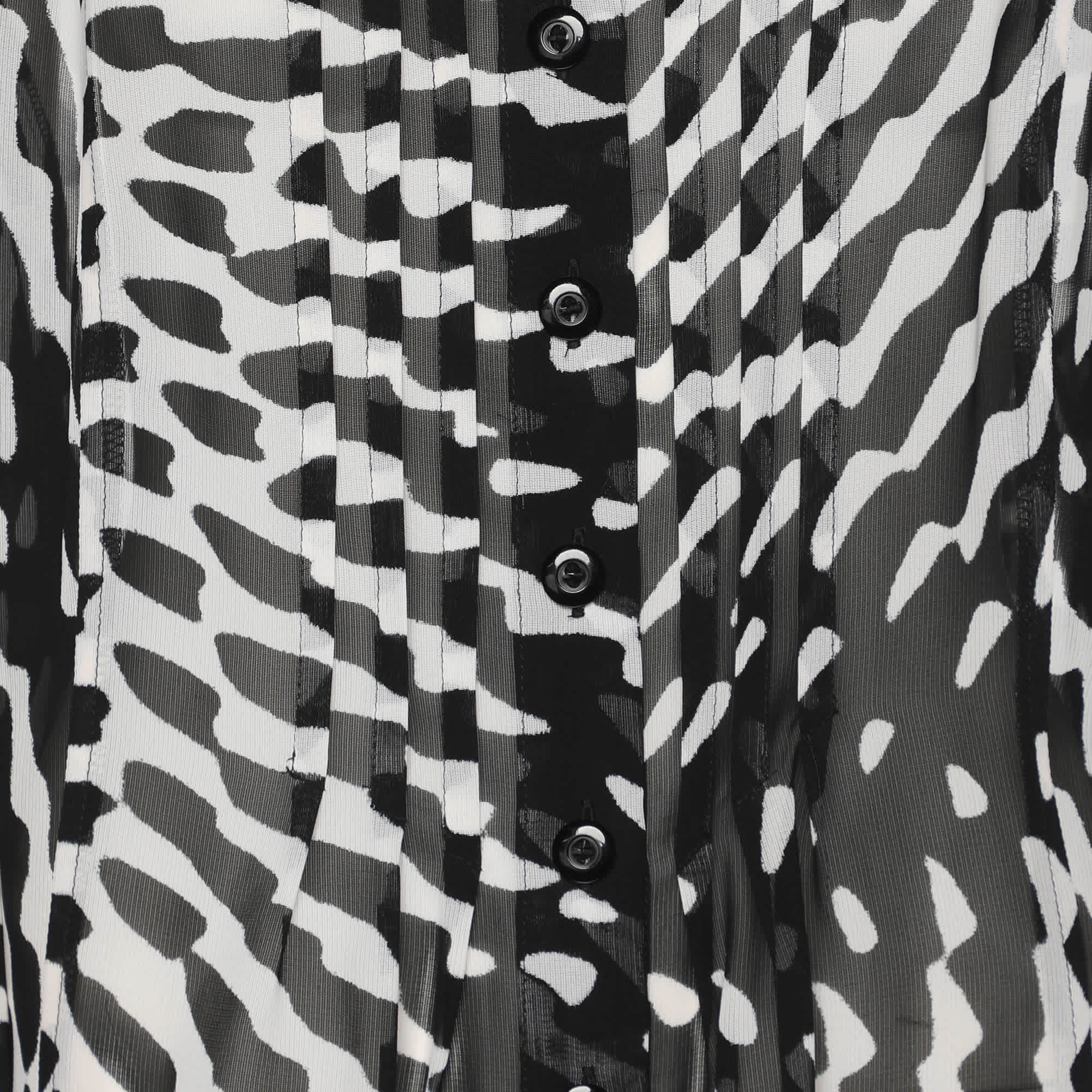 WHITE* Wille Black/white Printed Chiffon Oversized Long Sleeve Shirt