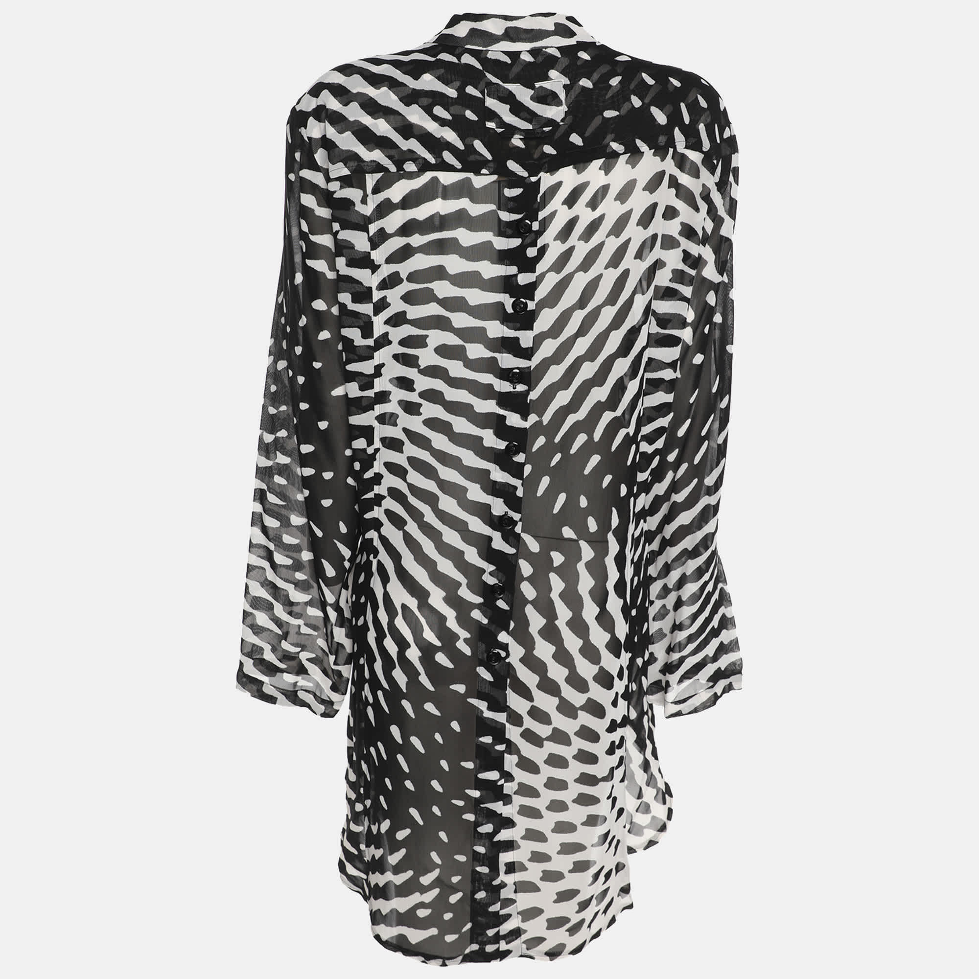 WHITE* Wille Black/white Printed Chiffon Oversized Long Sleeve Shirt