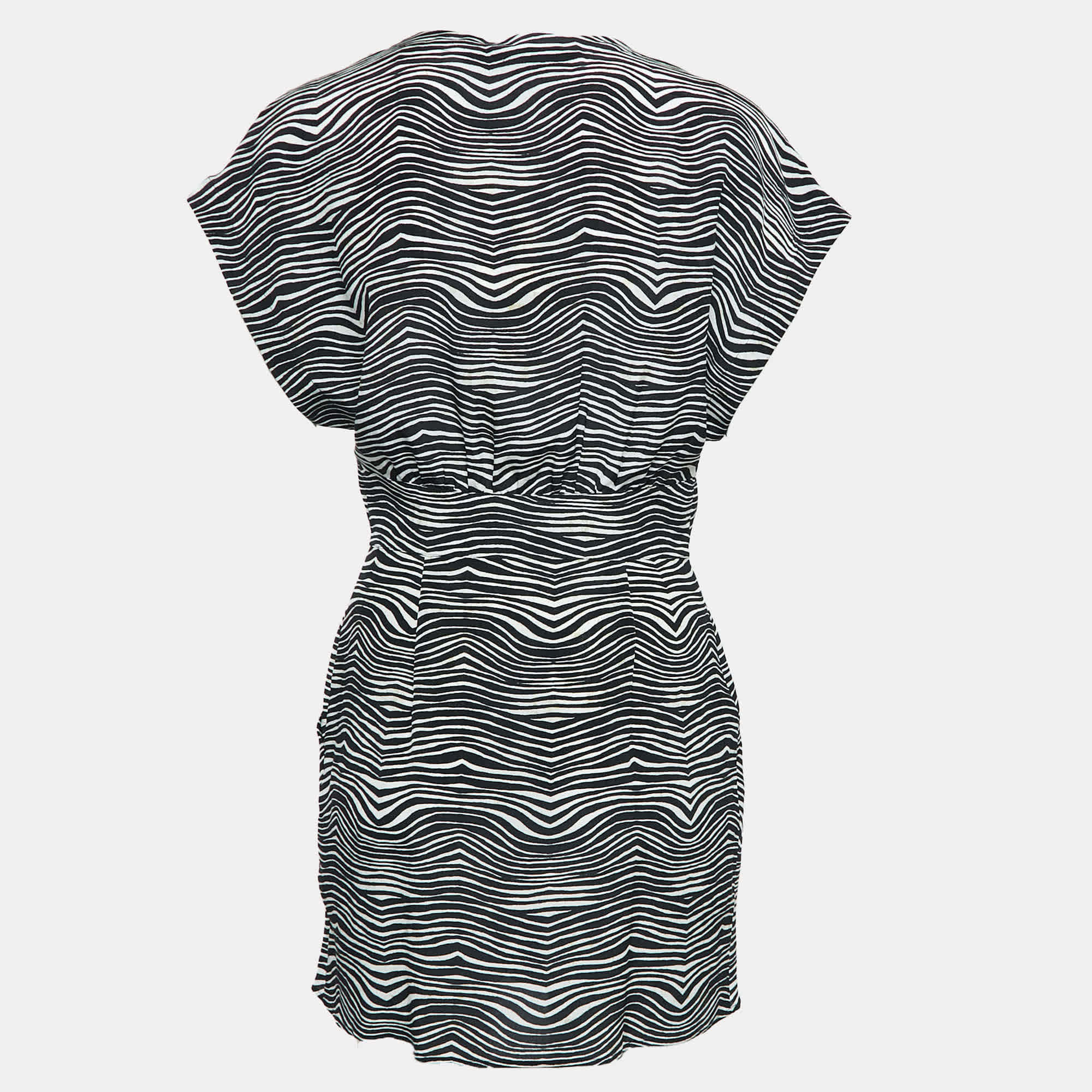 Pierre Balmain Black/white Printed Silk Waist Tie - Up Detail Mini Dress