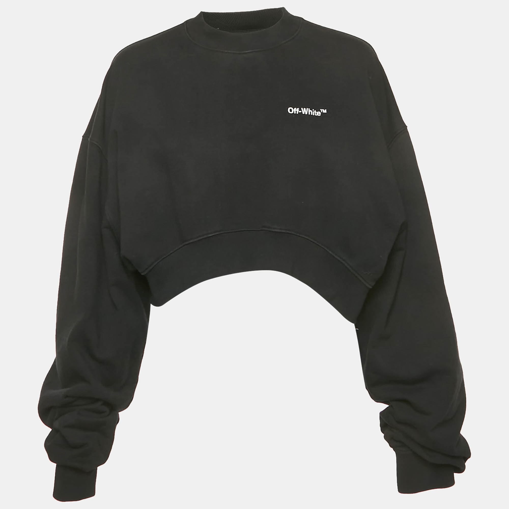 Logo Black Logo Embroidered Cotton Crop Sweatshirt