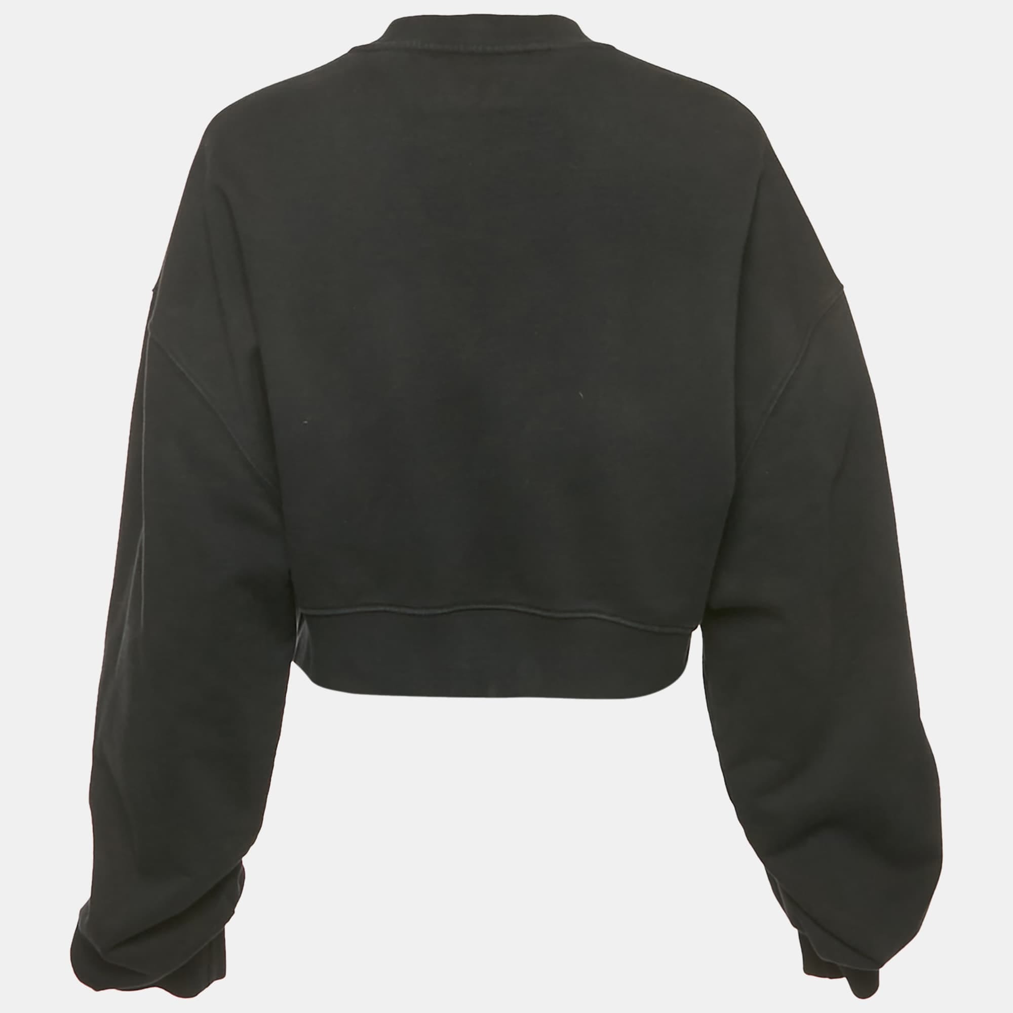 Logo Black Logo Embroidered Cotton Crop Sweatshirt