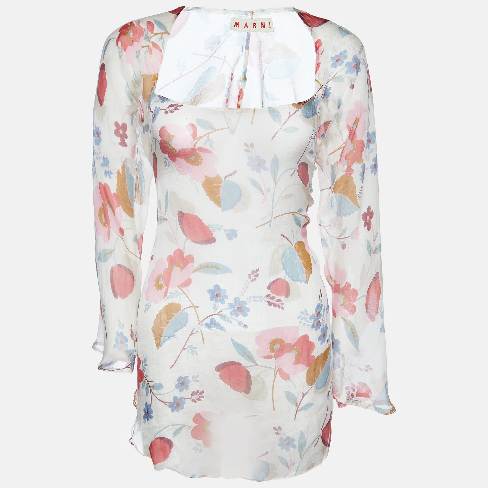 SILK Multicolor Floral Print Silk High - Low Blouse
