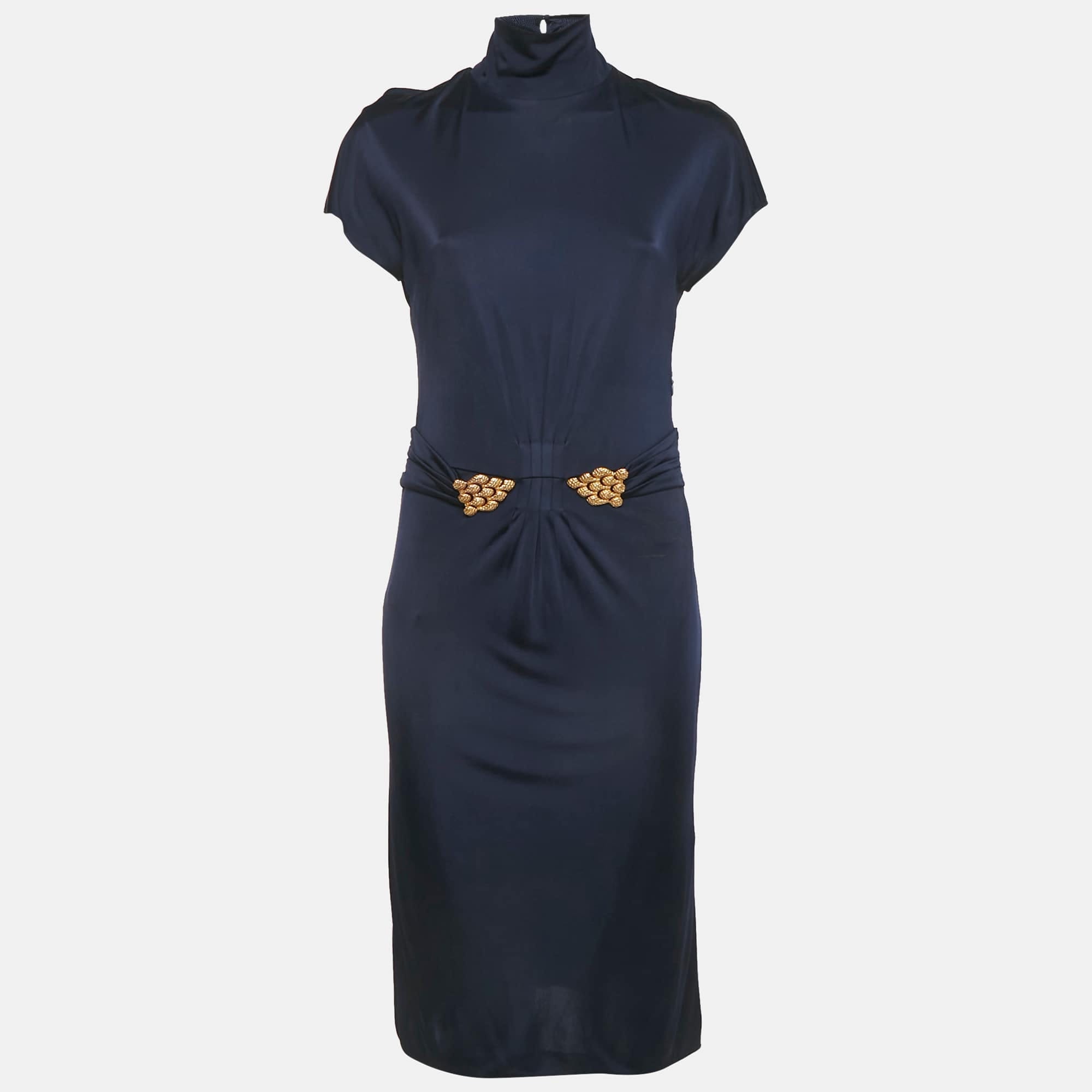 Purple Jersey Broach Detail Knee - Length Dress
