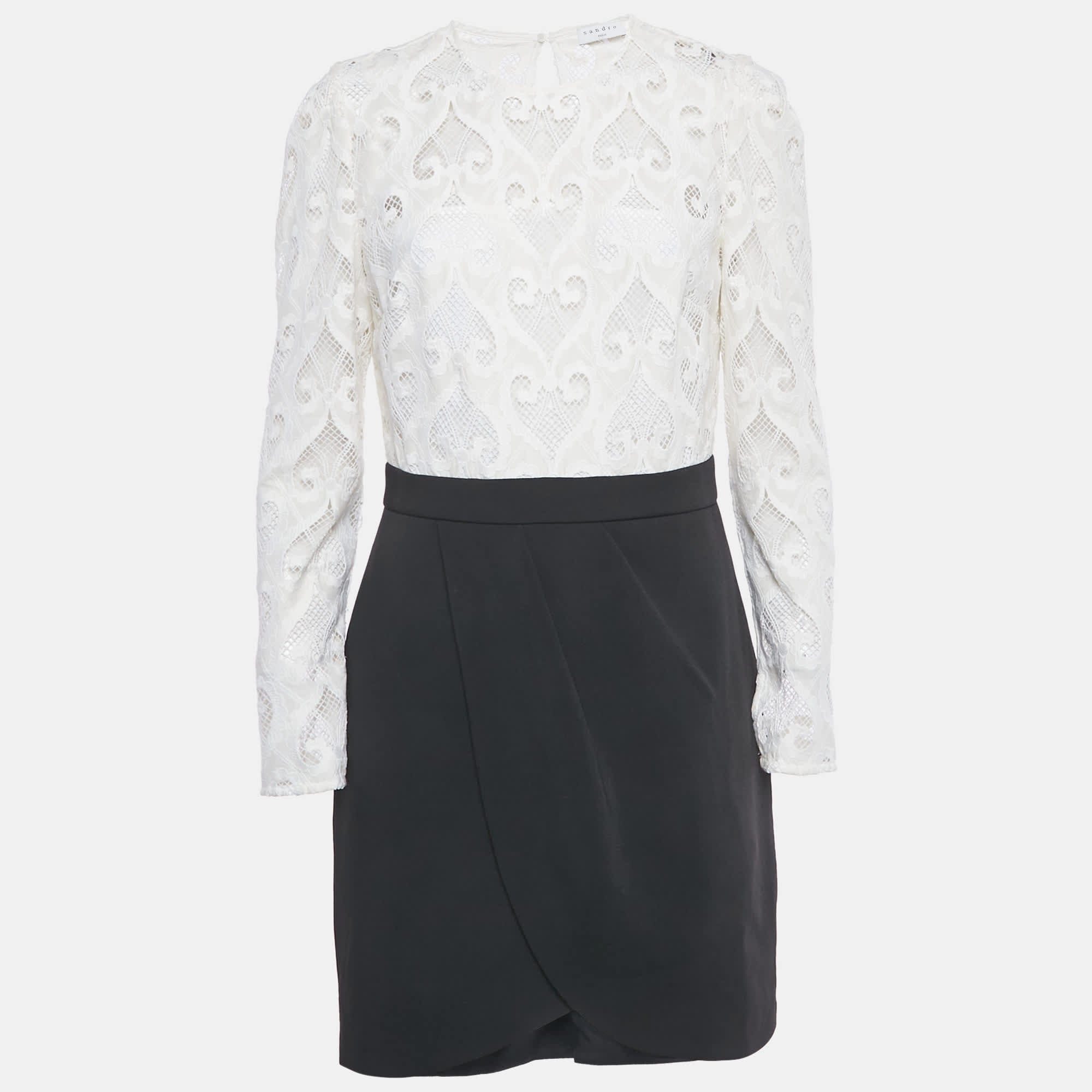 White/black Lace Camelia Mini Dress