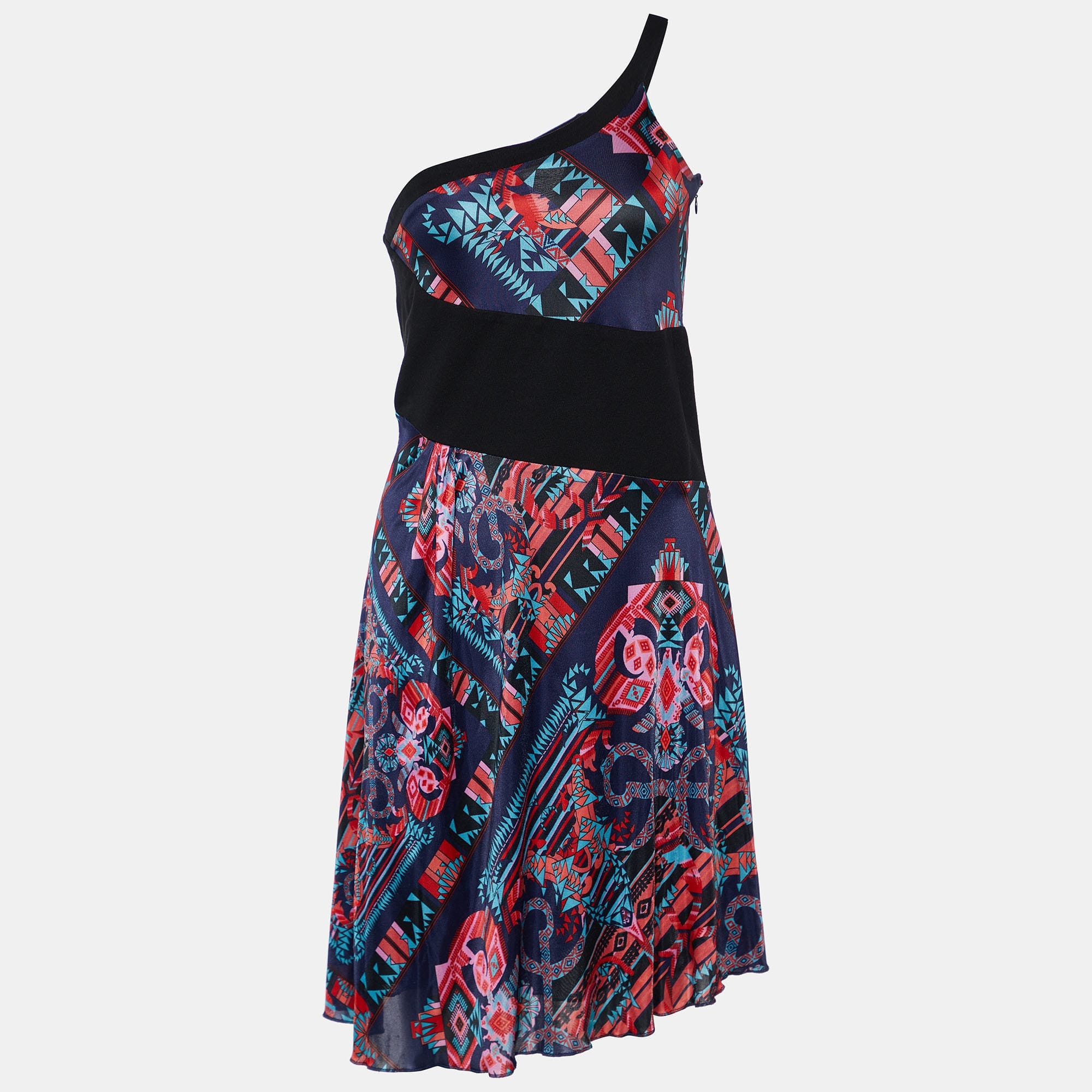 ONE Collection Multicolor Printed Jersey One Shoulder Dress