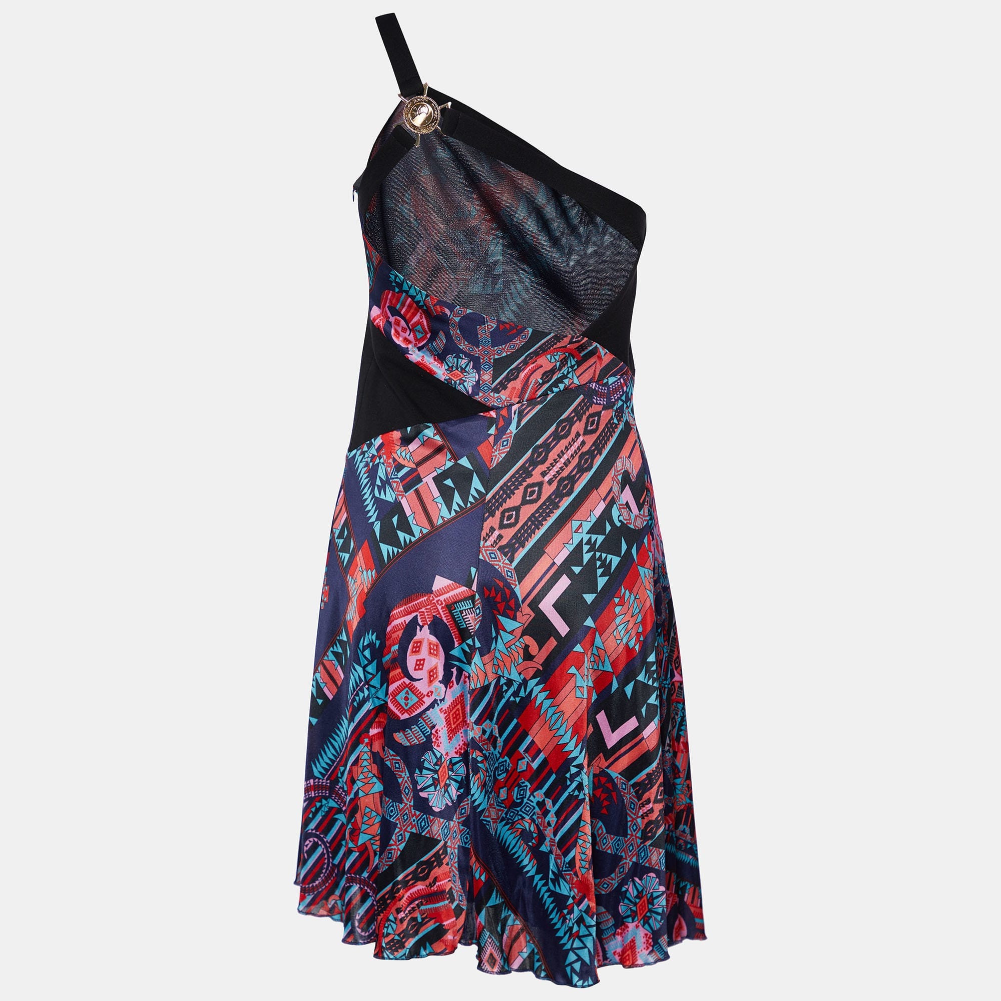 ONE Collection Multicolor Printed Jersey One Shoulder Dress