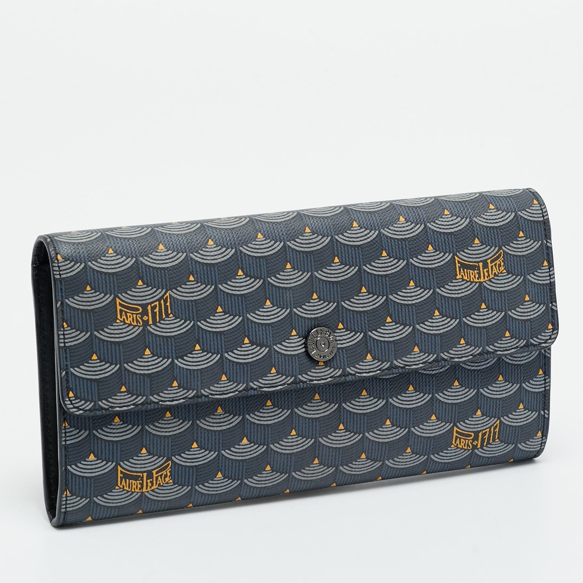 Faure Le Page Blue/black Coated Canvas Continental Flap Wallet