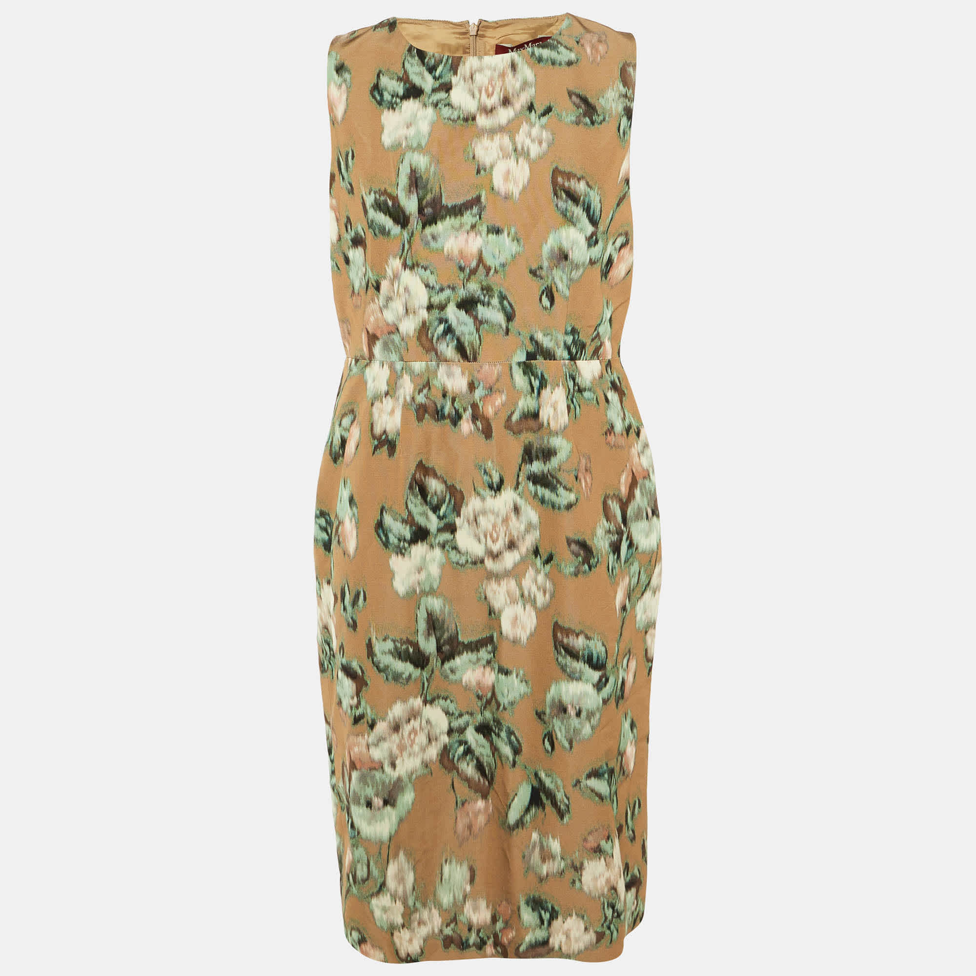 BLEND Brown Printed Cotton Blend Midi Dress Xl