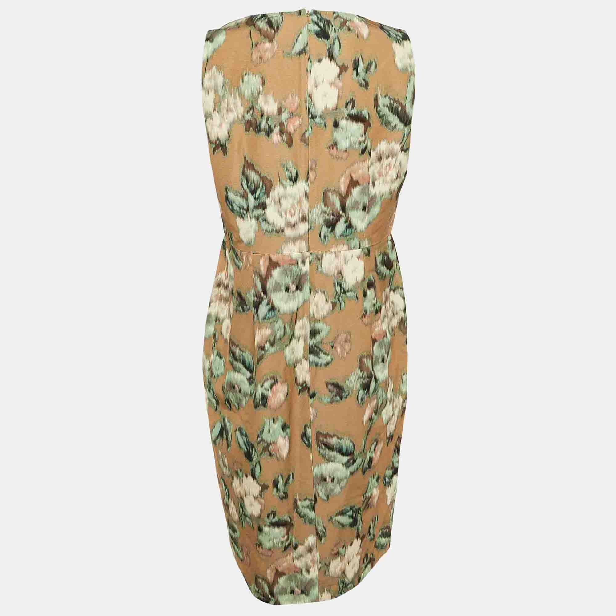 BLEND Brown Printed Cotton Blend Midi Dress Xl