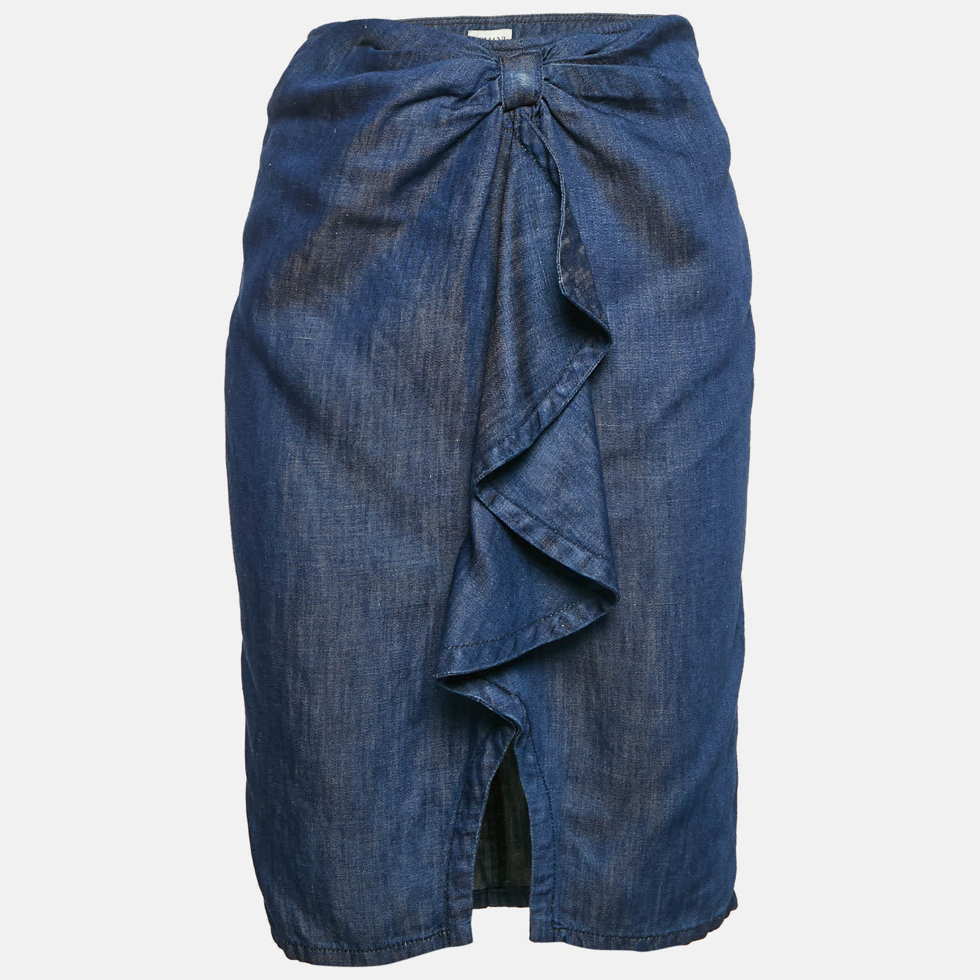 Blue Denim Ruffled Midi Skirt