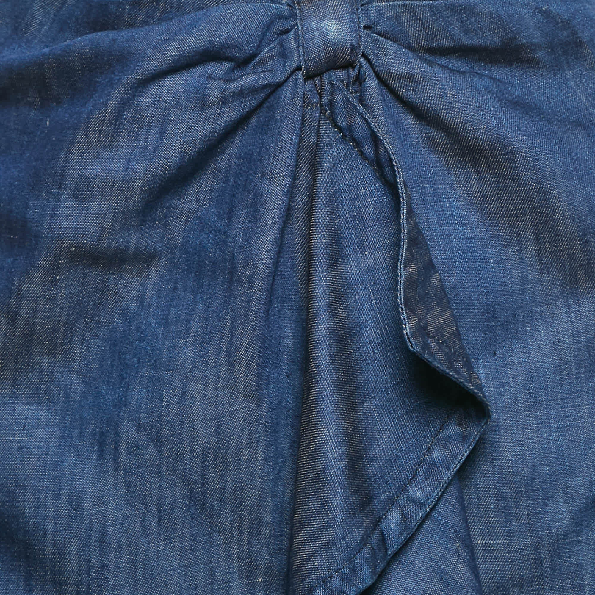 Blue Denim Ruffled Midi Skirt
