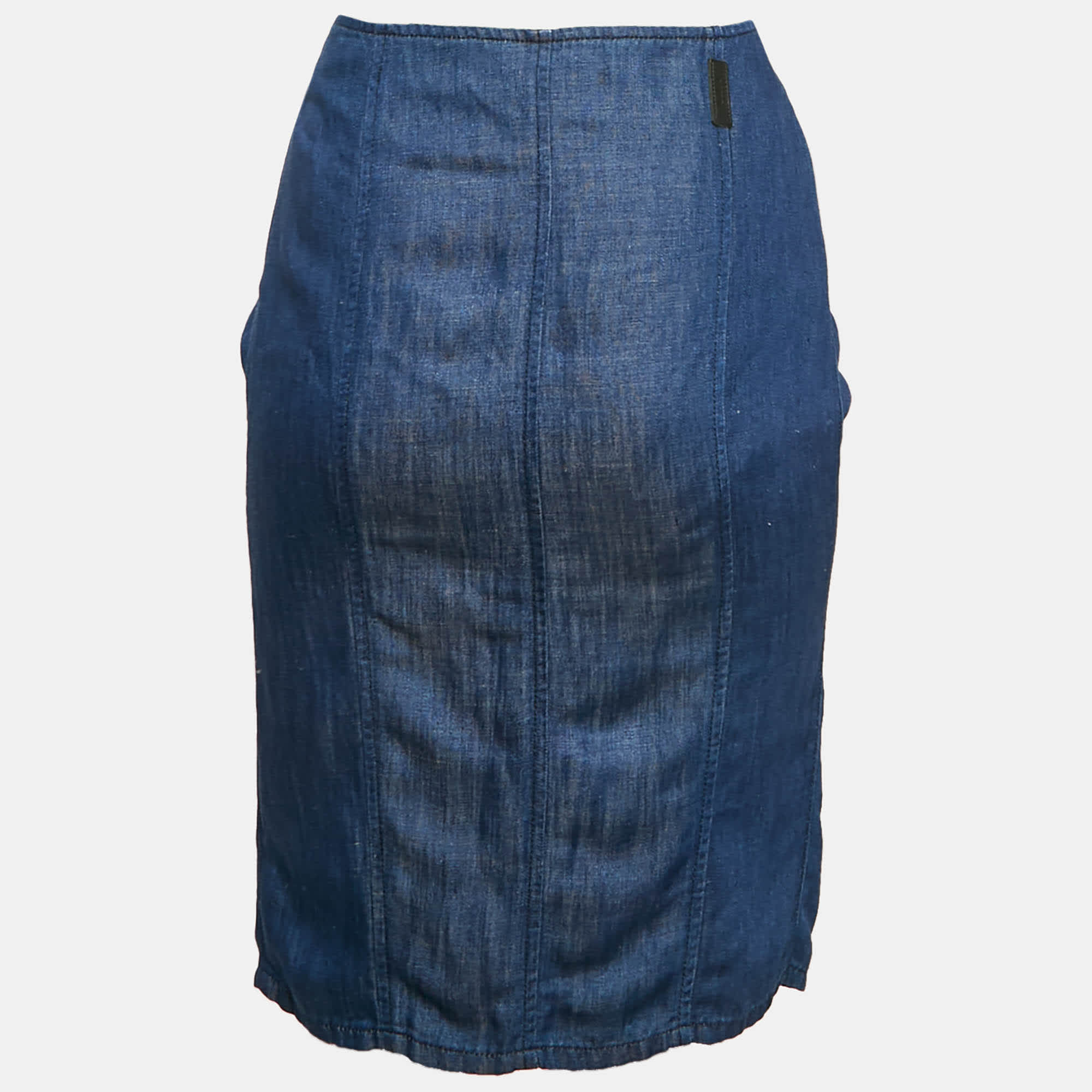 Blue Denim Ruffled Midi Skirt
