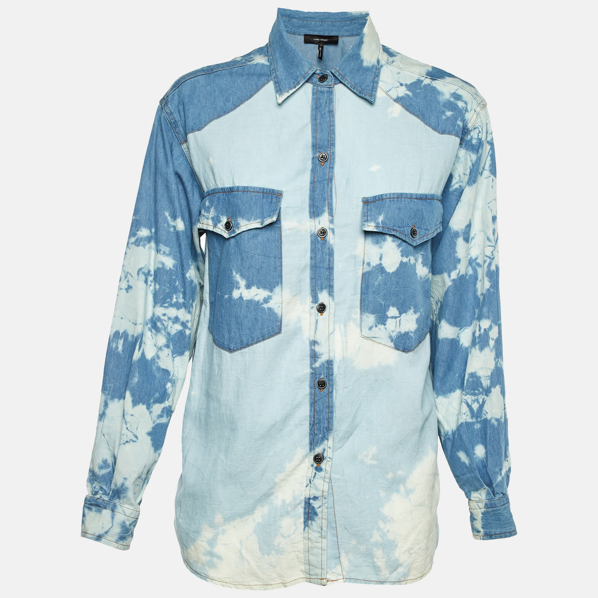 Blue Tie - Dye Print Denim Button Front Shirt