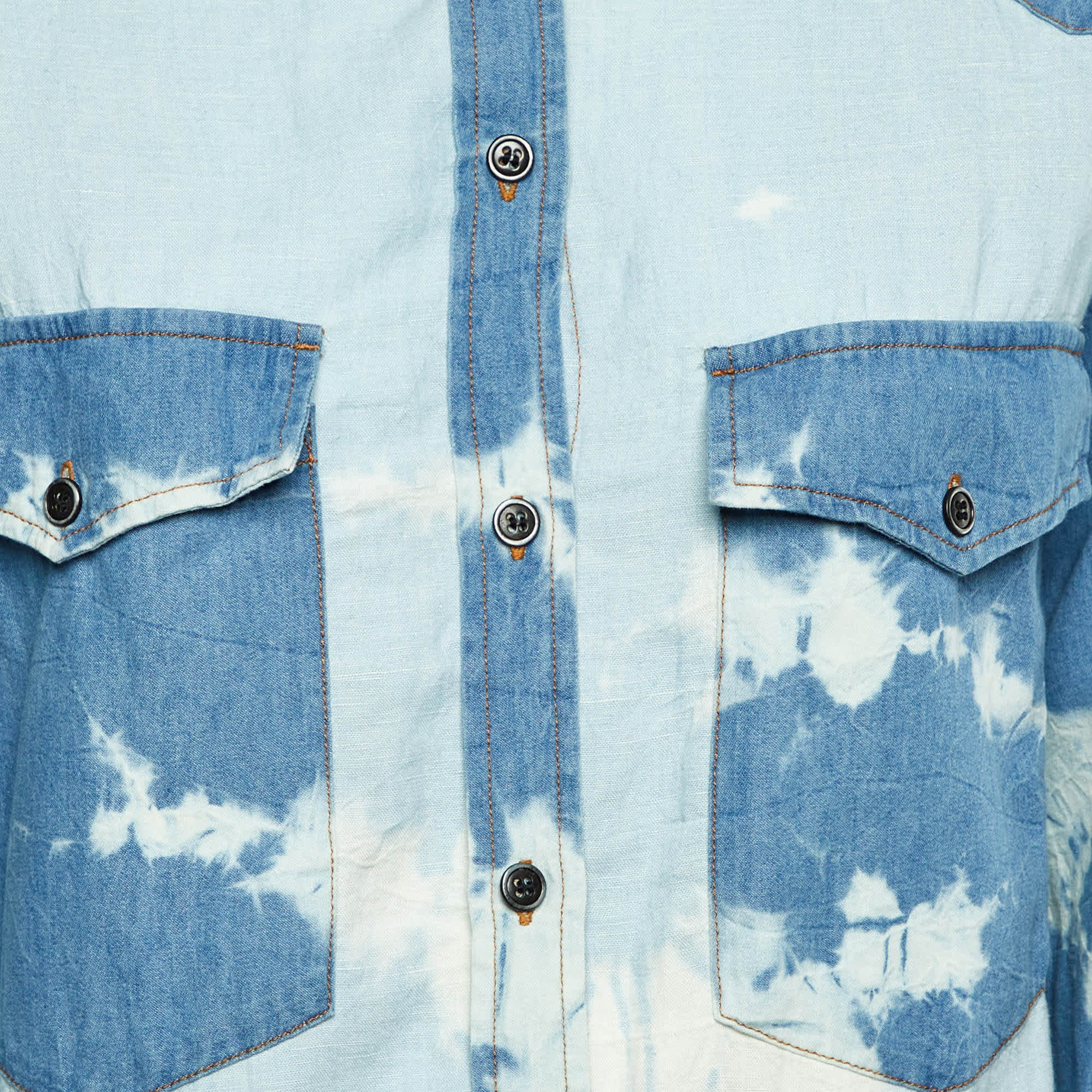Blue Tie - Dye Print Denim Button Front Shirt