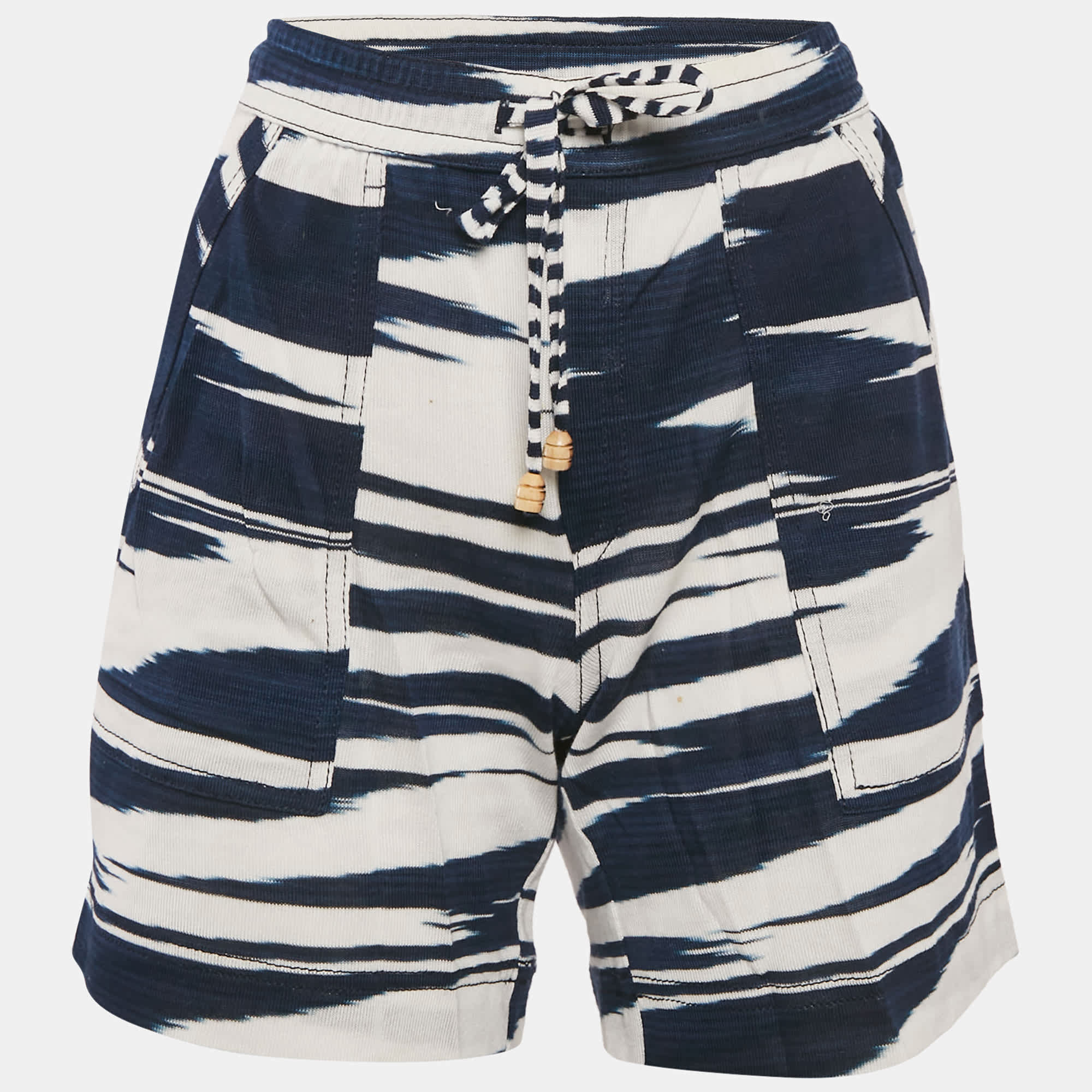 WHITE* Blue/white Patterned Knit Drawstring Short Xl