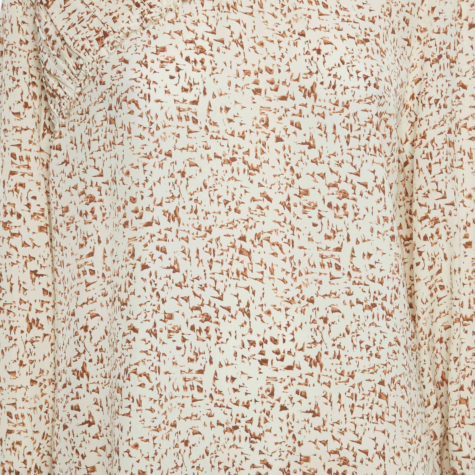 SILK Beige Printed Silk Blouse