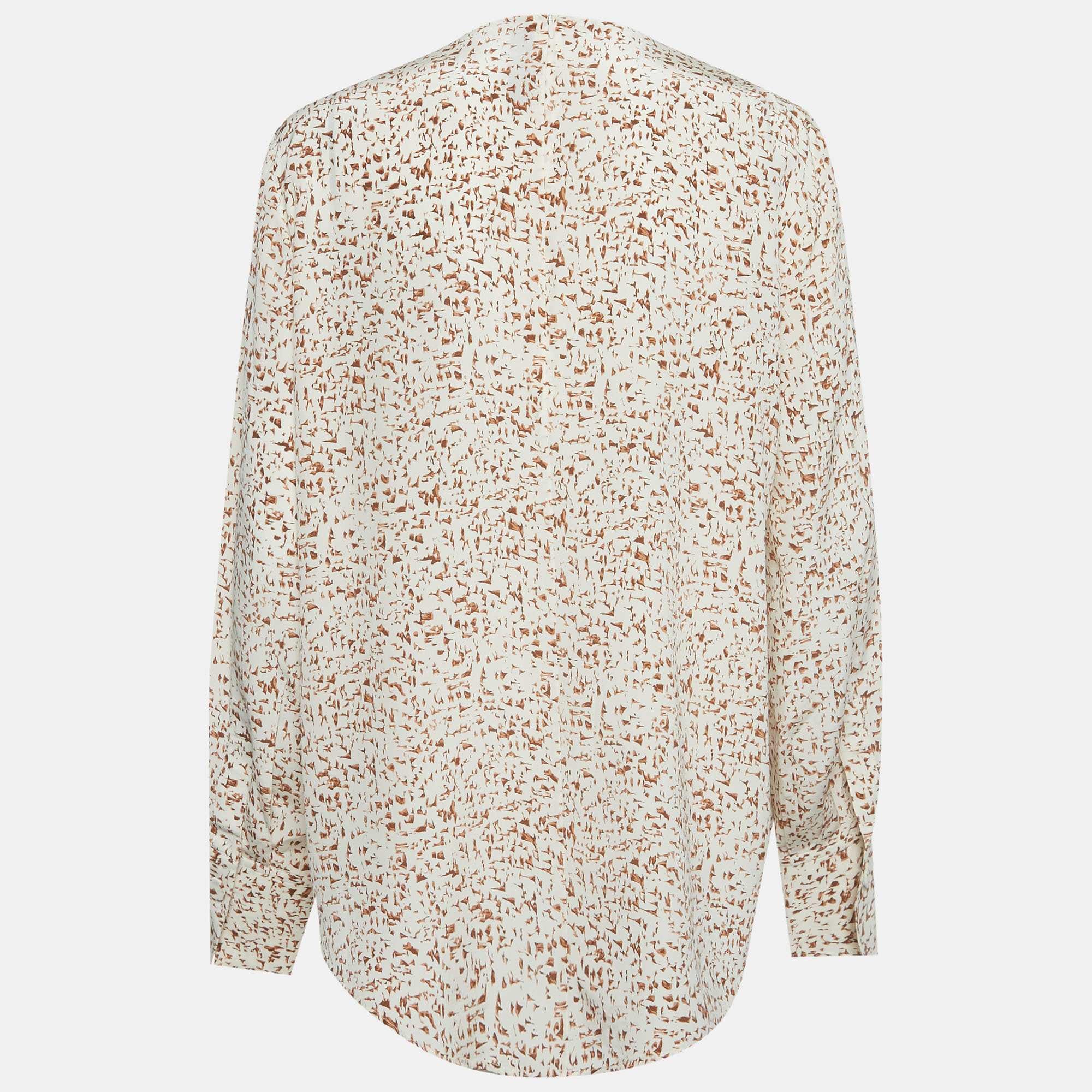 SILK Beige Printed Silk Blouse