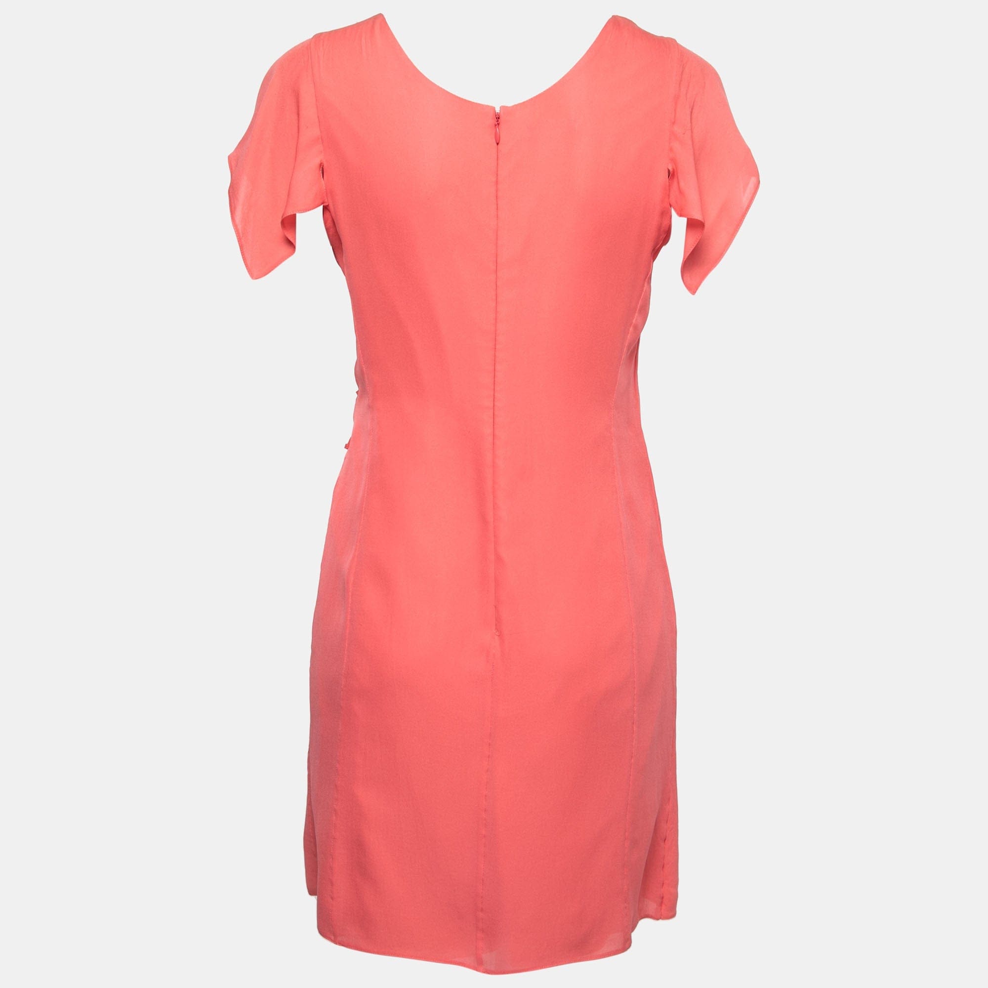 SILK Salmon Pink Silk Draped Detail Midi Dress