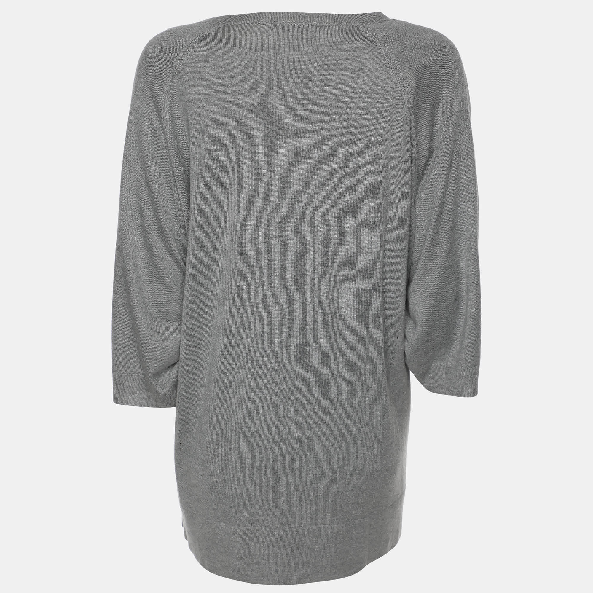 Marina Rinaldi Grey Knit Button Front Sweater