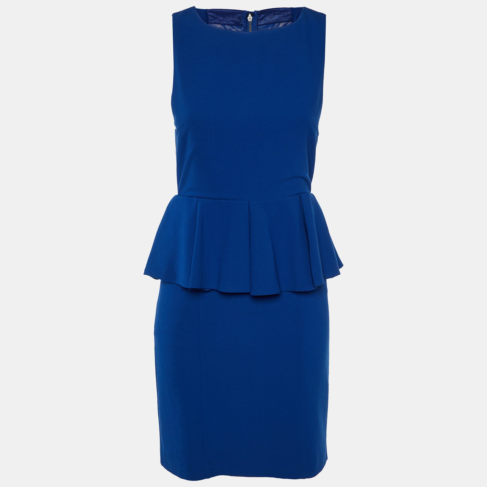 Blue Crepe Sleeveless Peplum Mini Dress