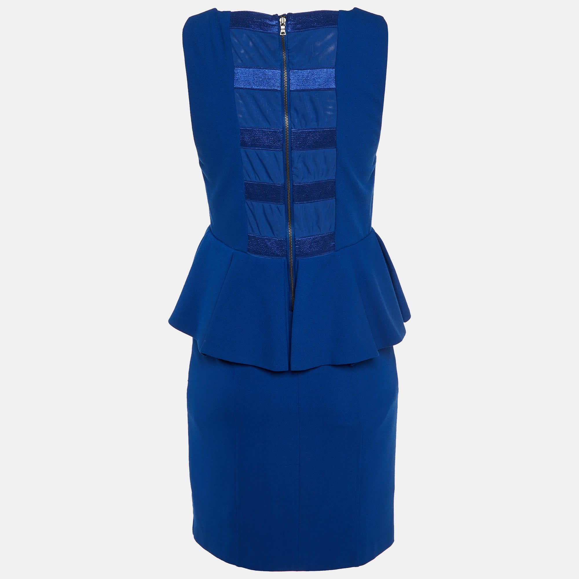 Blue Crepe Sleeveless Peplum Mini Dress
