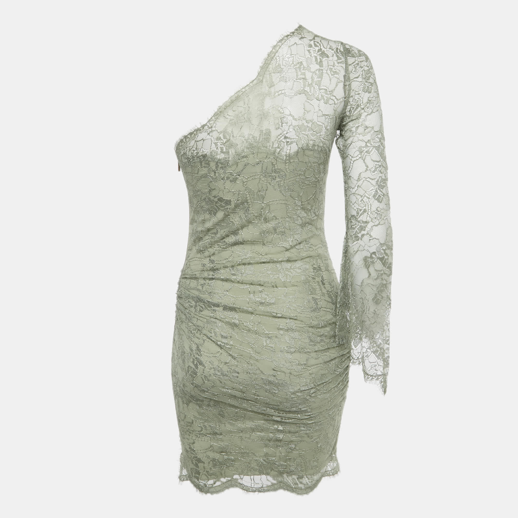 Emilio Pucci Green Lace One - Shoulder Mini Dress
