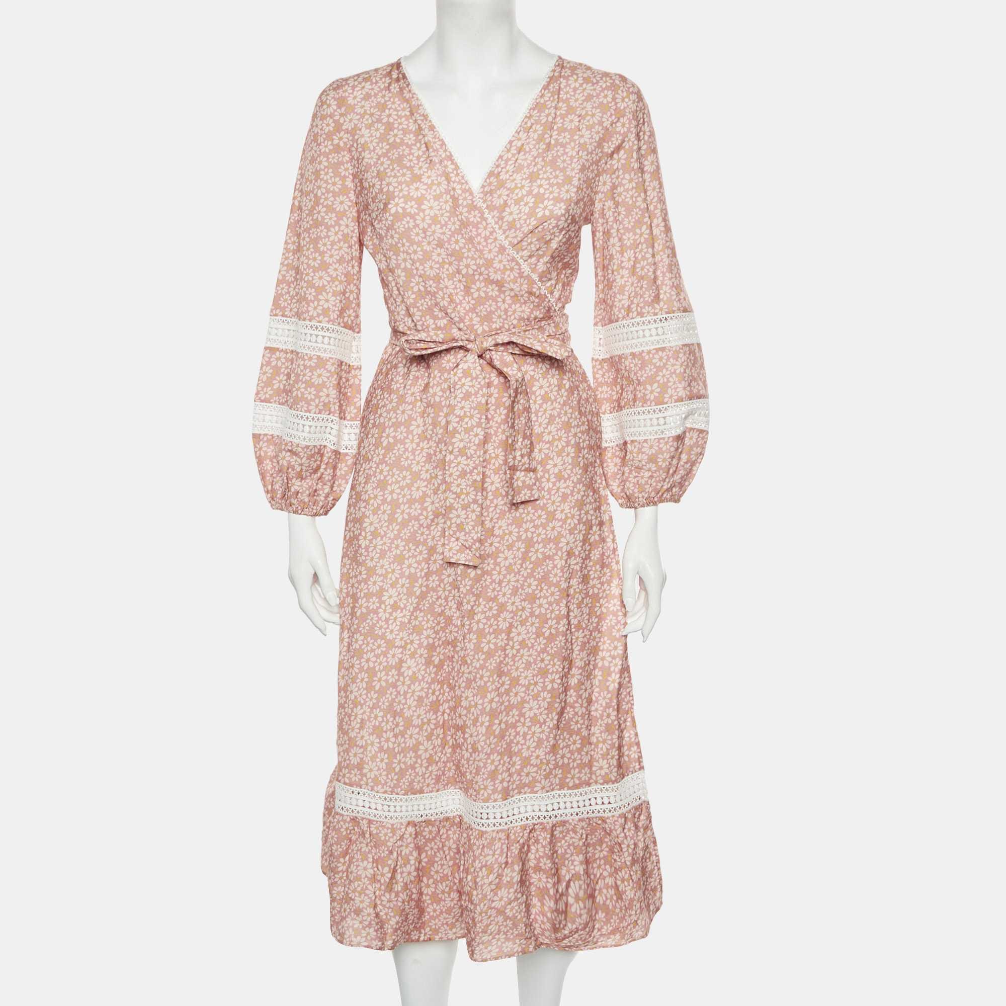 BLEND Maje Multicolor Floral Print Linen Blend Wrap Midi Dress
