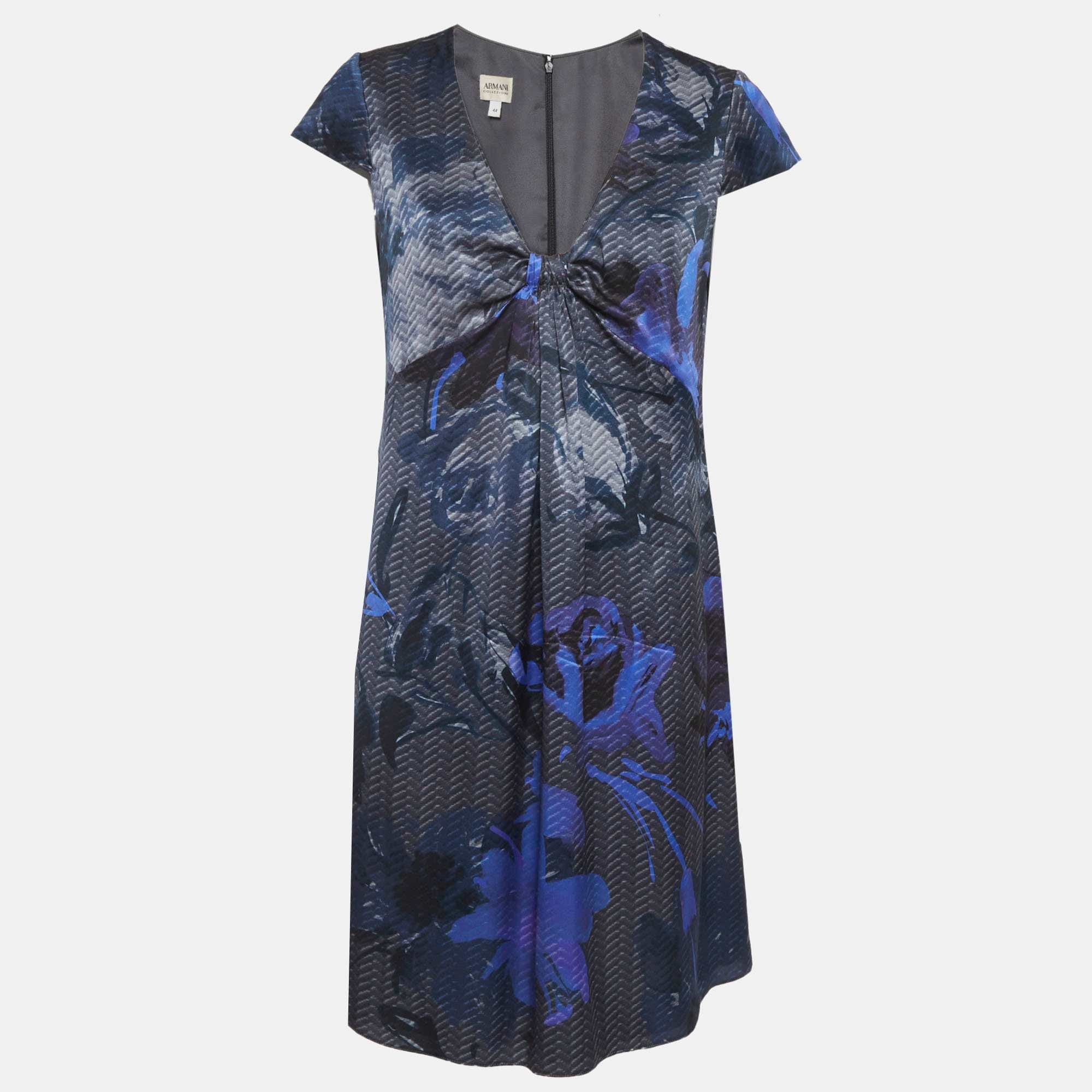 Armani Collezioni Blue Printed Satin Short Dress