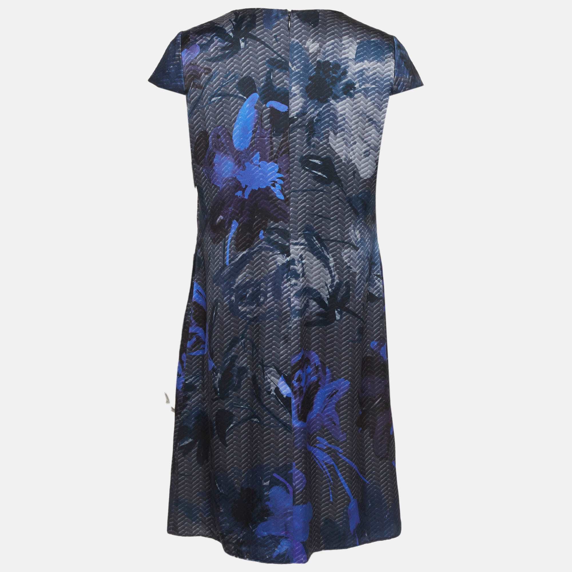 Armani Collezioni Blue Printed Satin Short Dress
