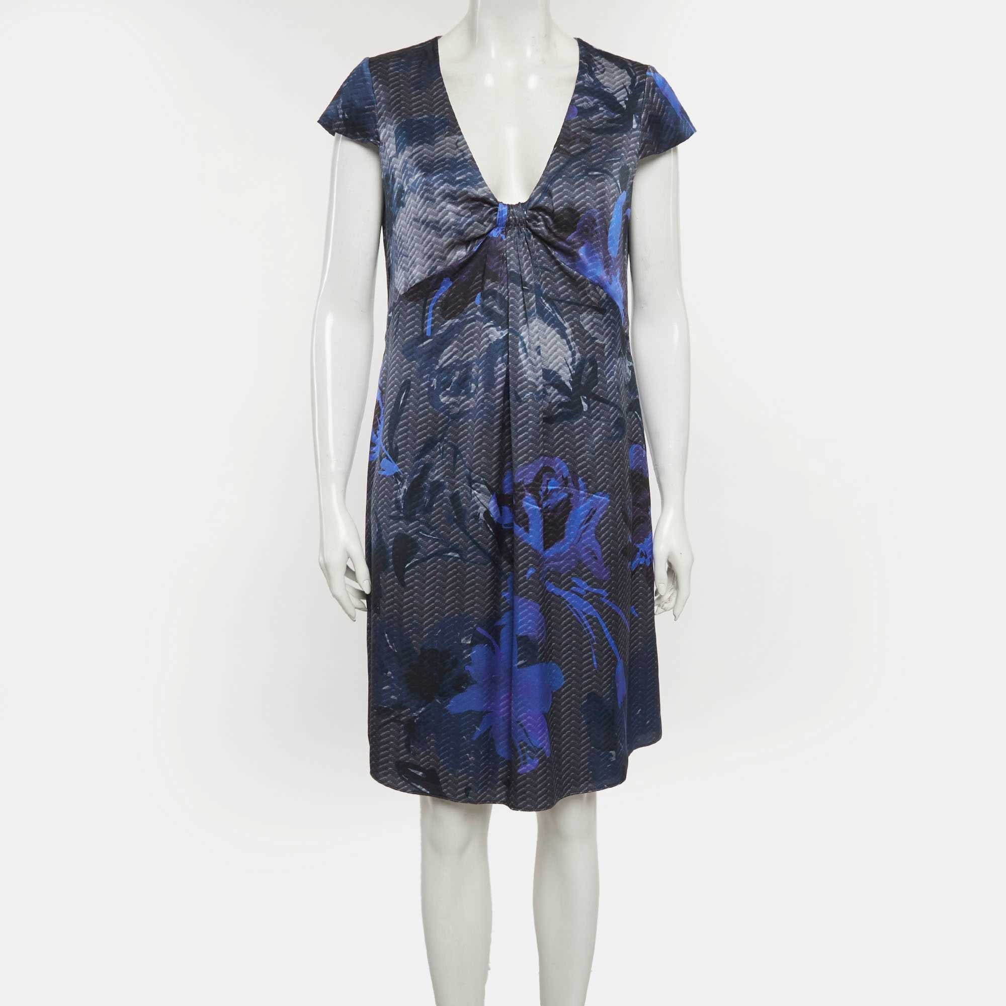 Armani Collezioni Blue Printed Satin Short Dress