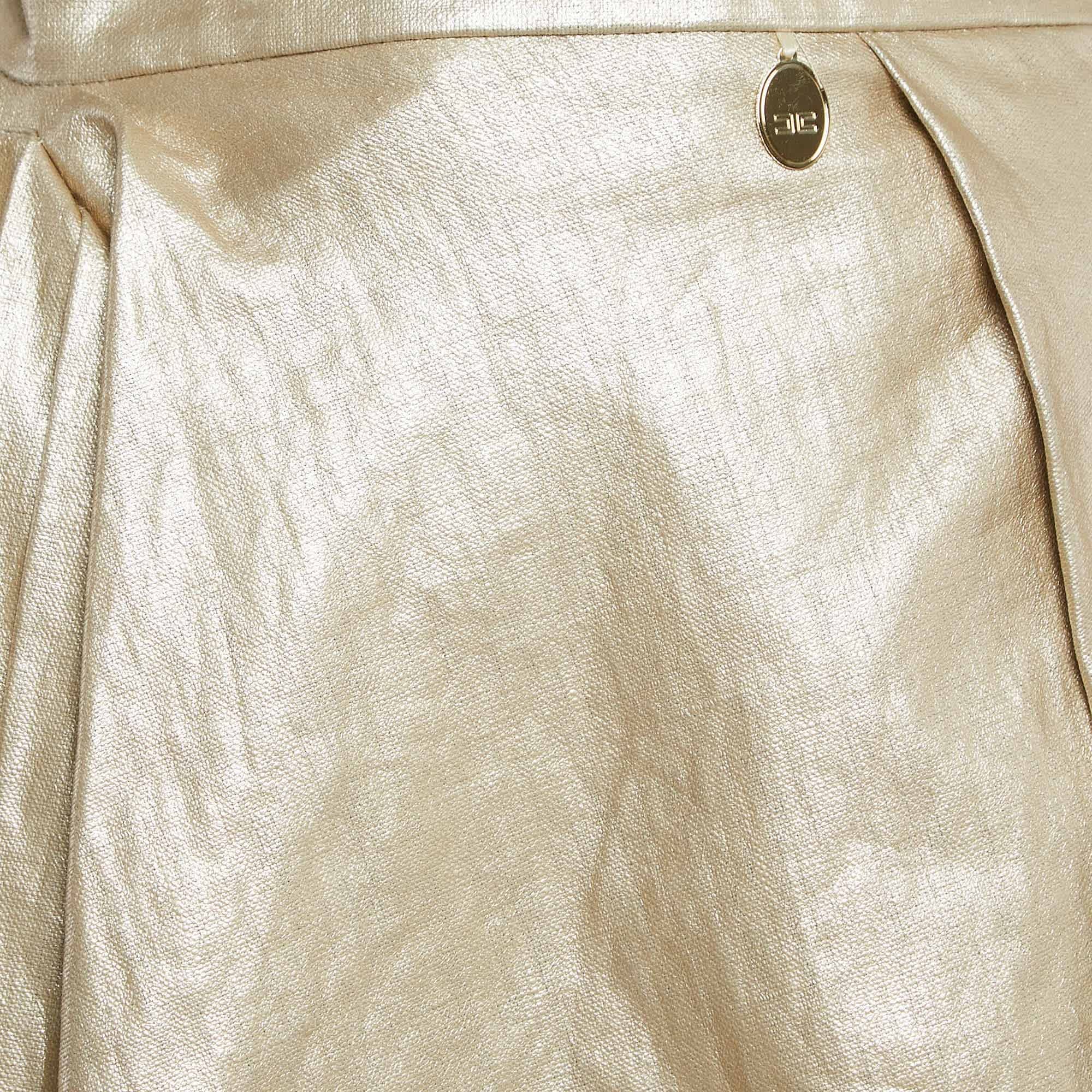 Elisabetta Franchi Gold Linen Draped Mini Skirt