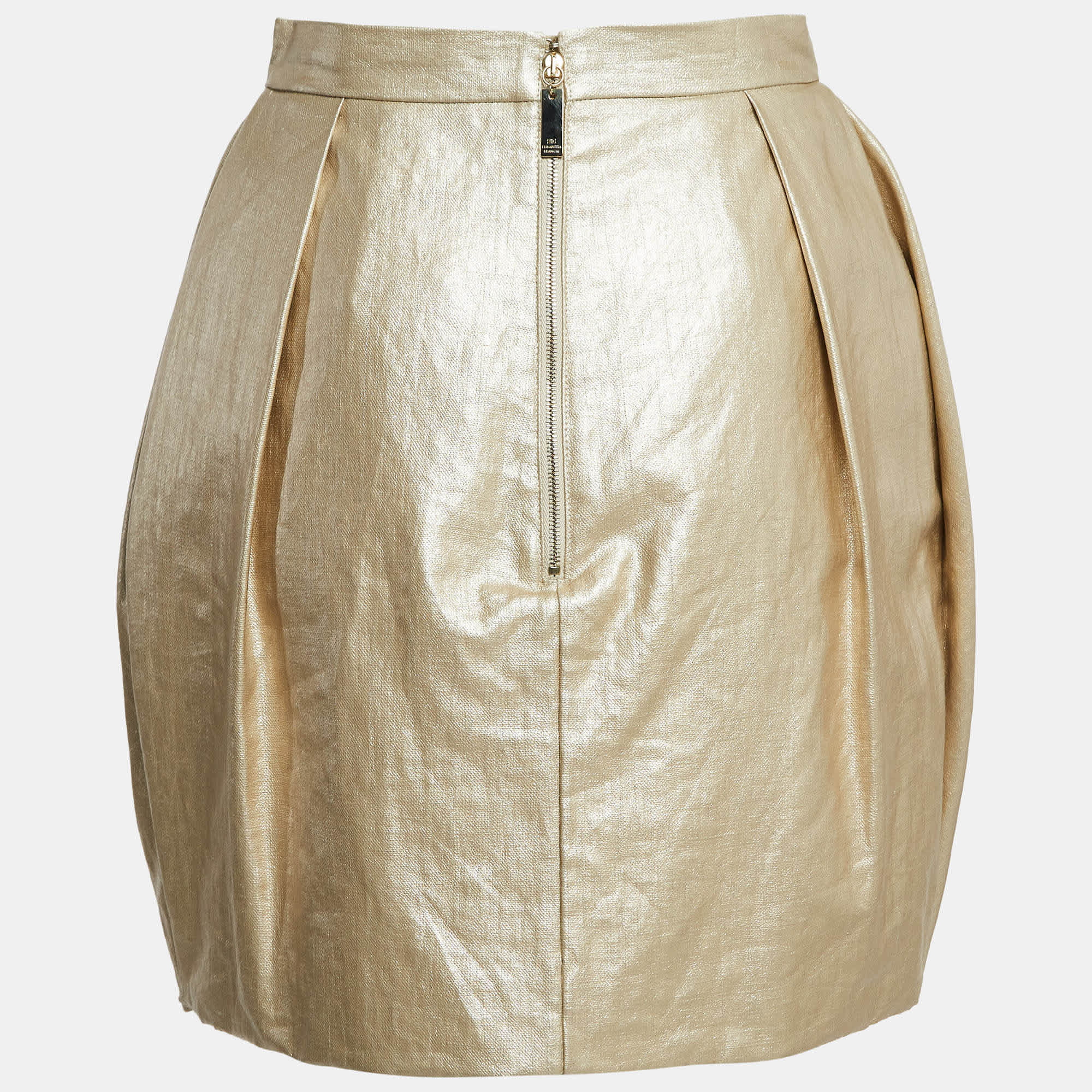Elisabetta Franchi Gold Linen Draped Mini Skirt