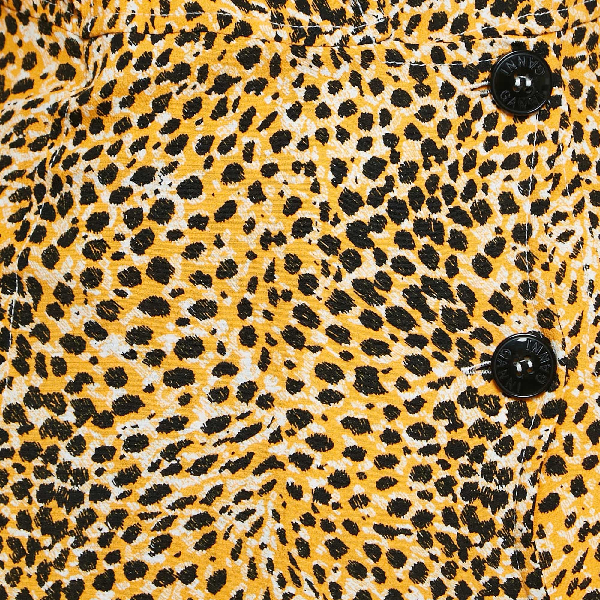Yellow Ganni Yellow Leopard Print Crepe Buttoned Midi Dress
