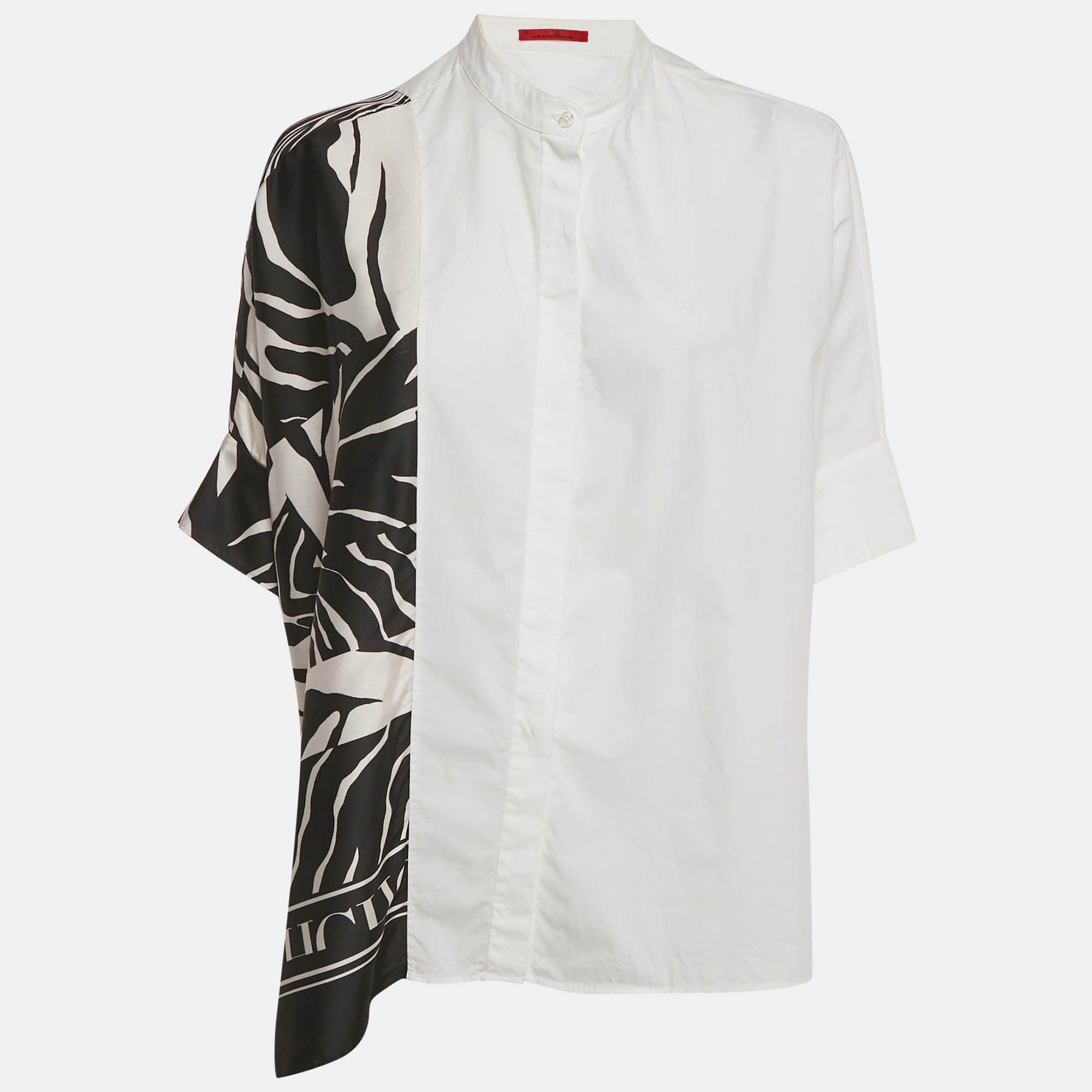 Ch Carolina Herrera White Printed Cotton And Crepe Loose Fit Shirt