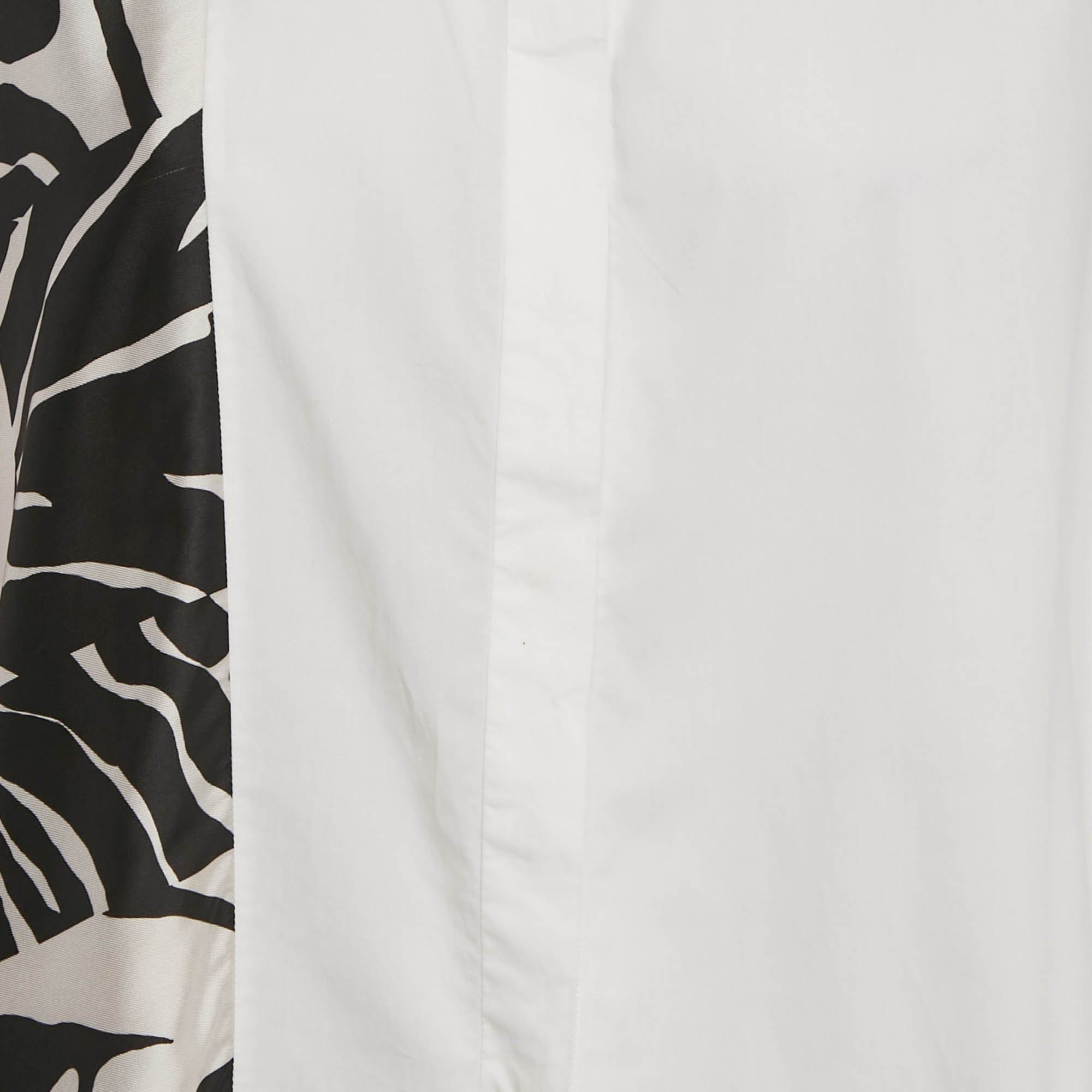 Ch Carolina Herrera White Printed Cotton And Crepe Loose Fit Shirt