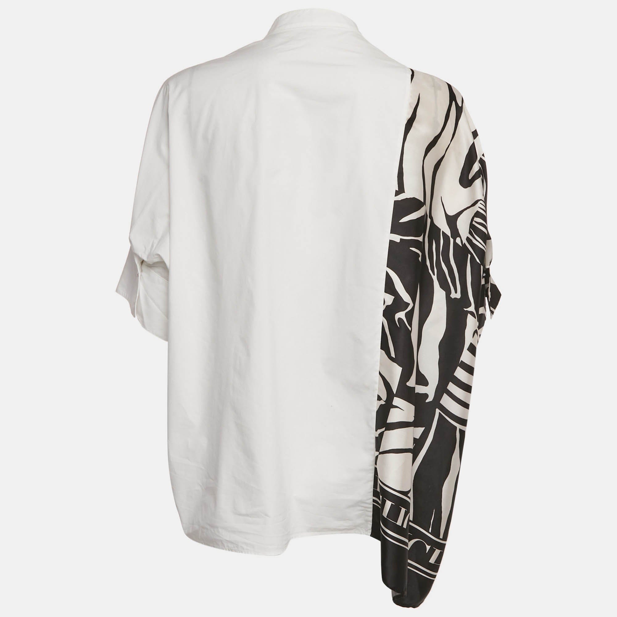 Ch Carolina Herrera White Printed Cotton And Crepe Loose Fit Shirt